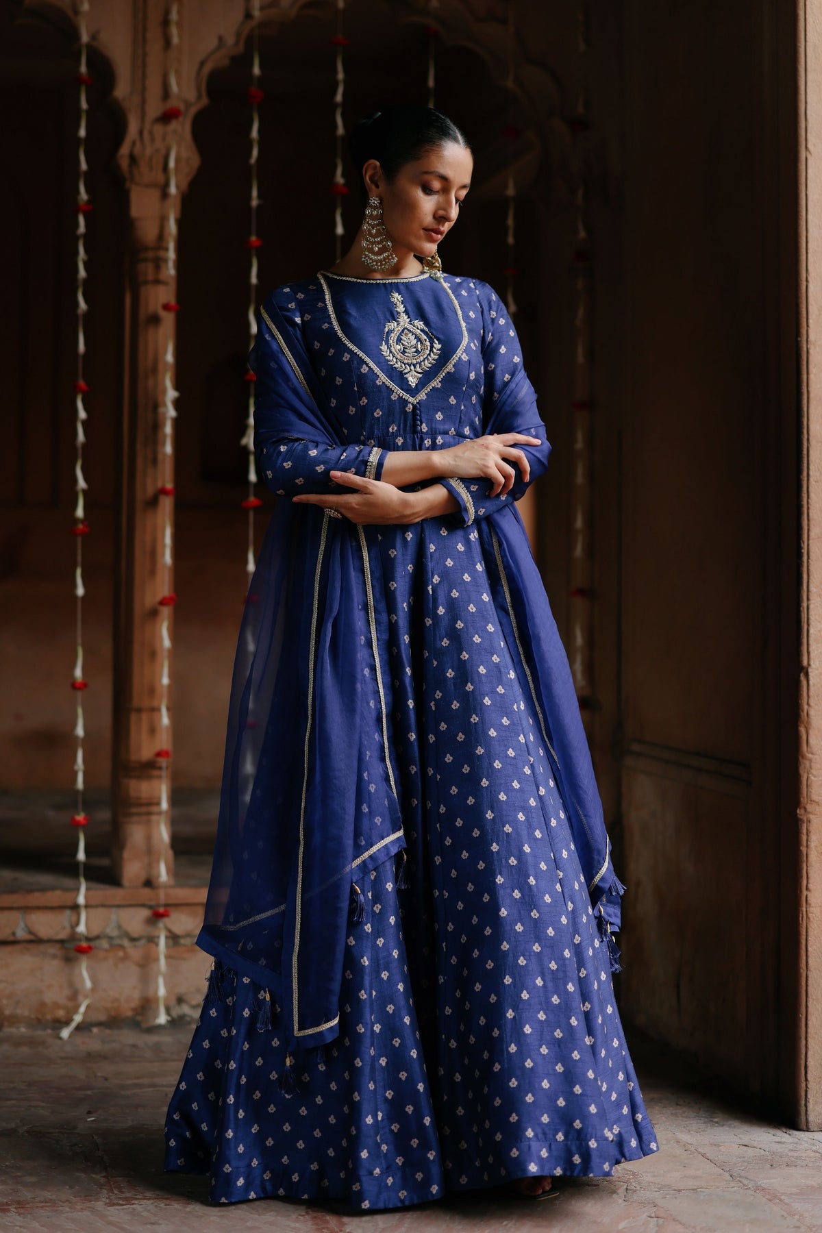 Blue Printed Anarkali Set