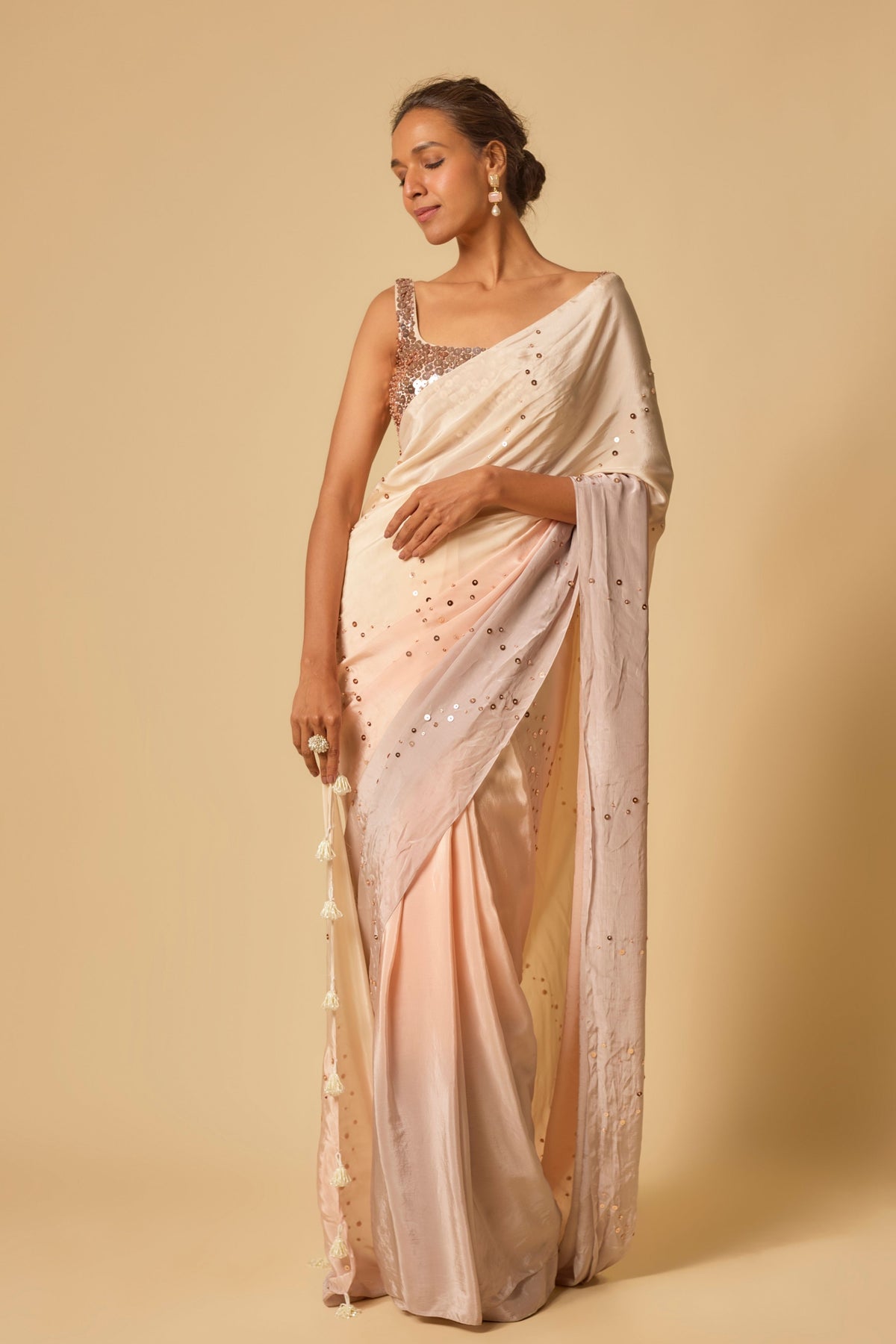 Lilac Ombre Embroidered Saree Set