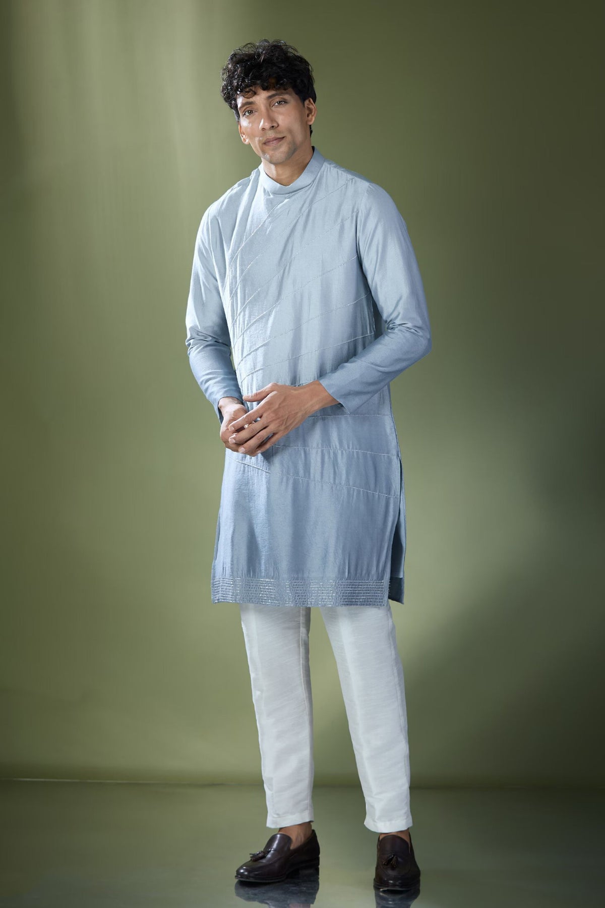 Powder Blue Ombre Embroidered Kurta Set