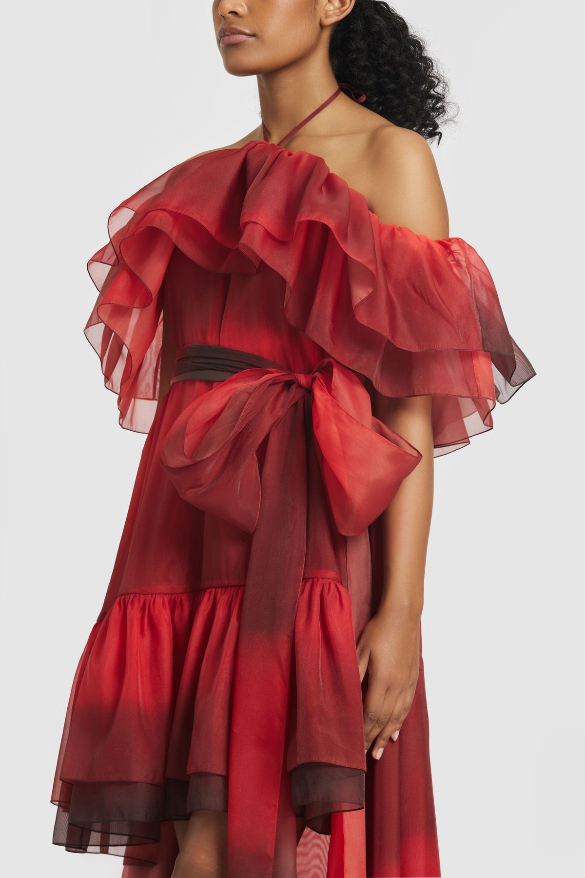 Red Halter Ruffles Dress