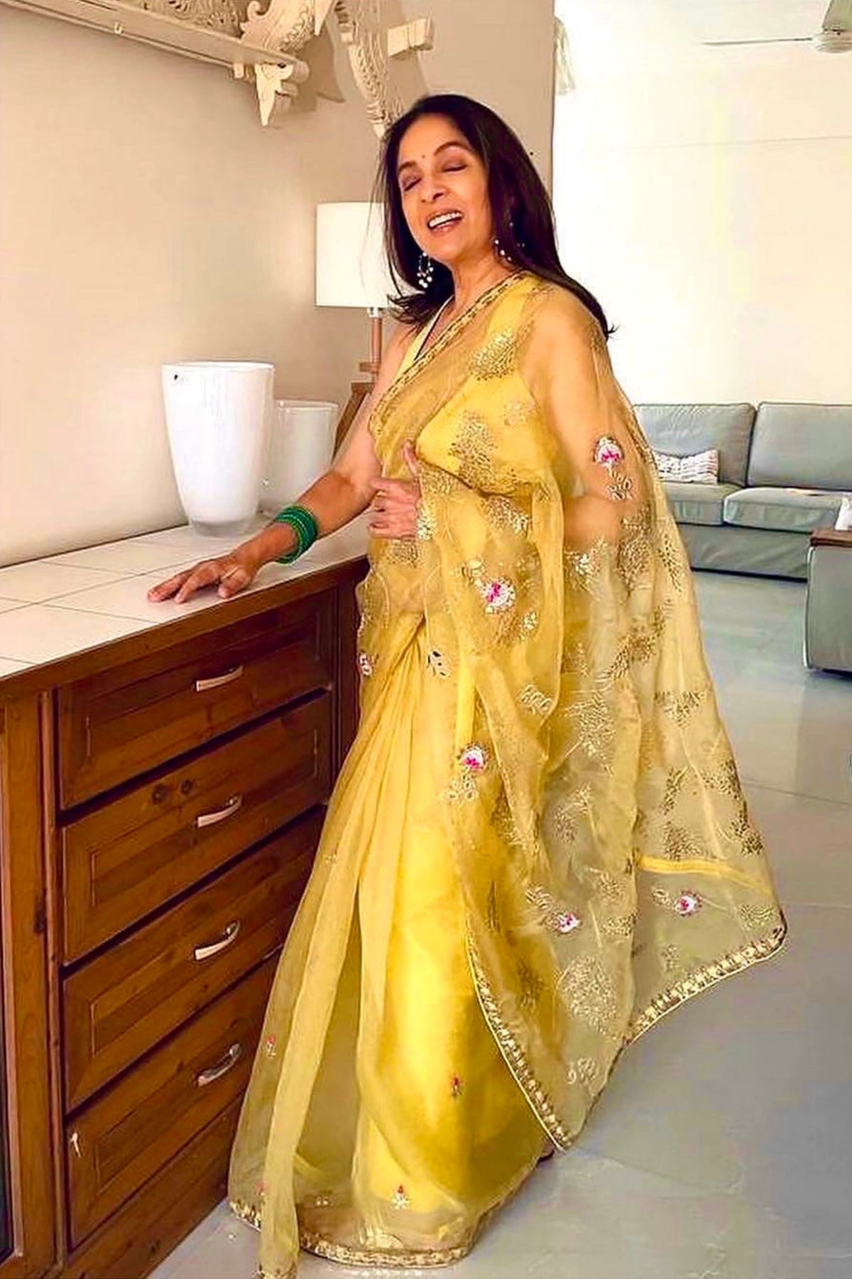 Yellow Gota Patti Jaal Saree Set