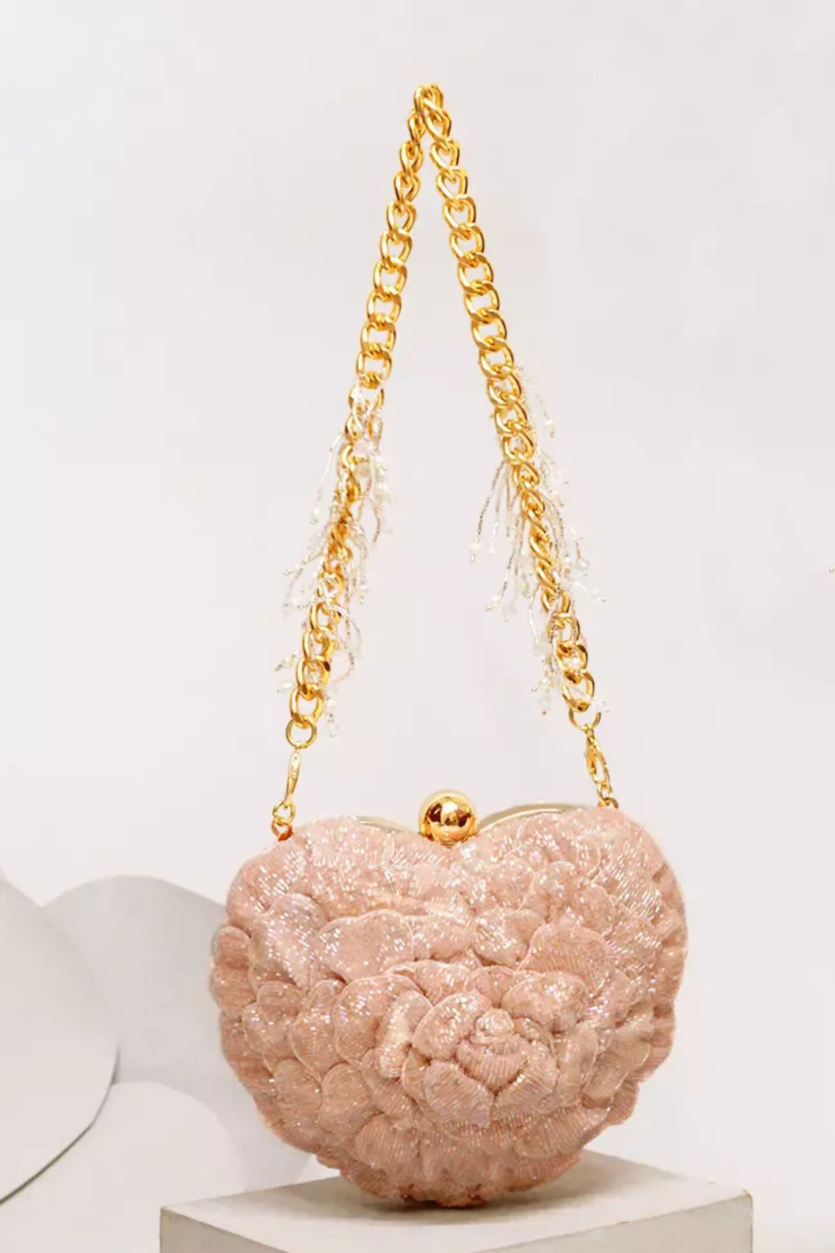 Isa Beaded Heart Clutch – Blush