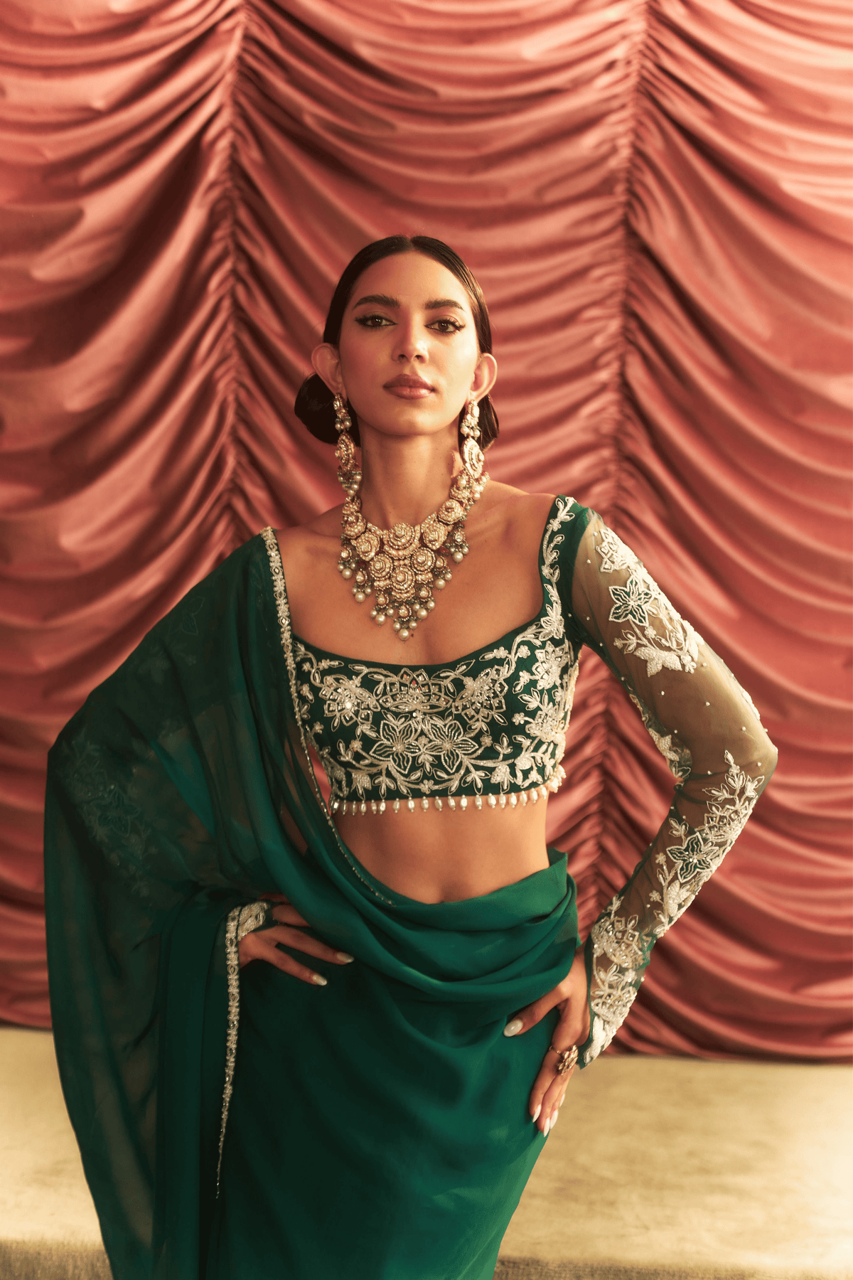 Emerald Saree With Choli Set