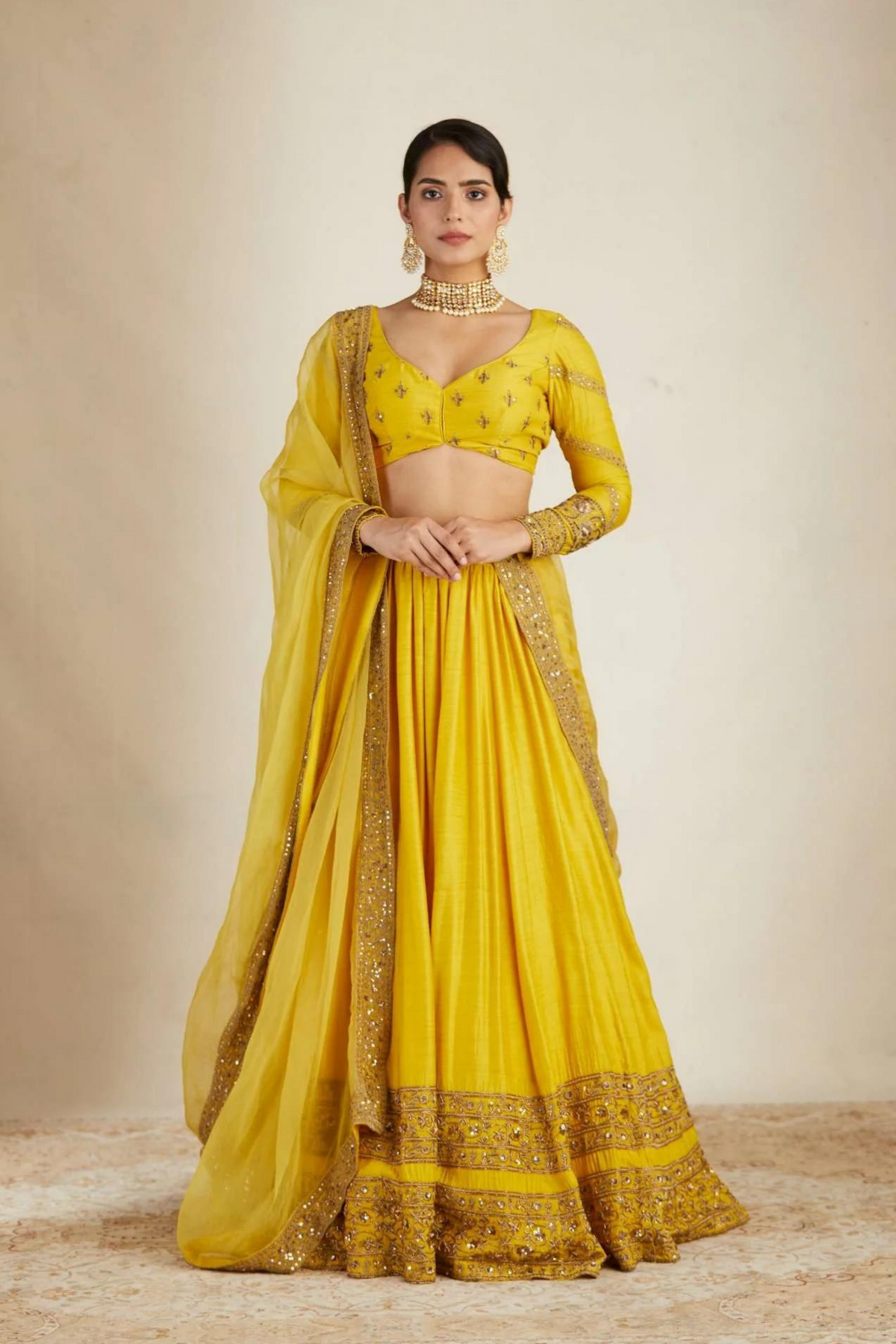 Mustard Chanderi Lehenga Set