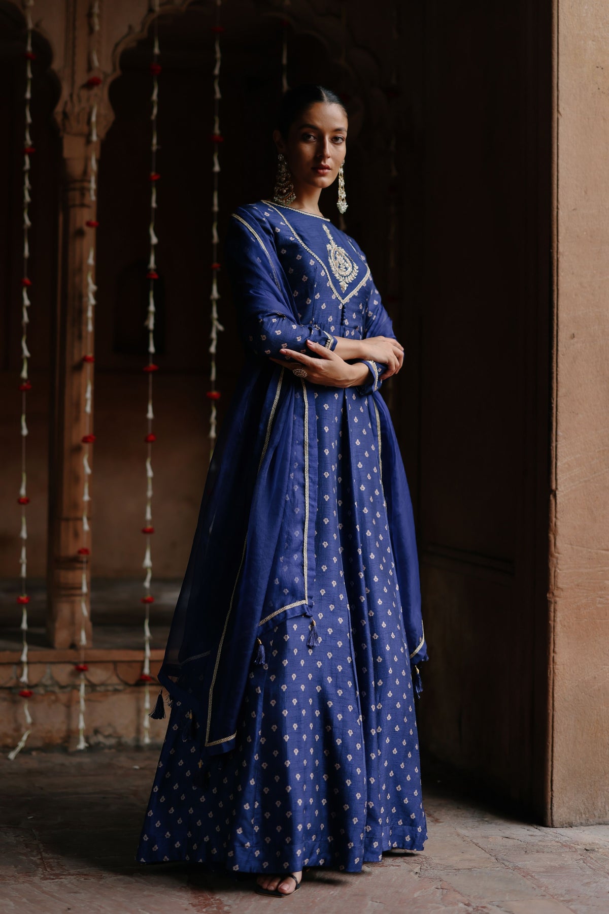 Blue Printed Anarkali Set