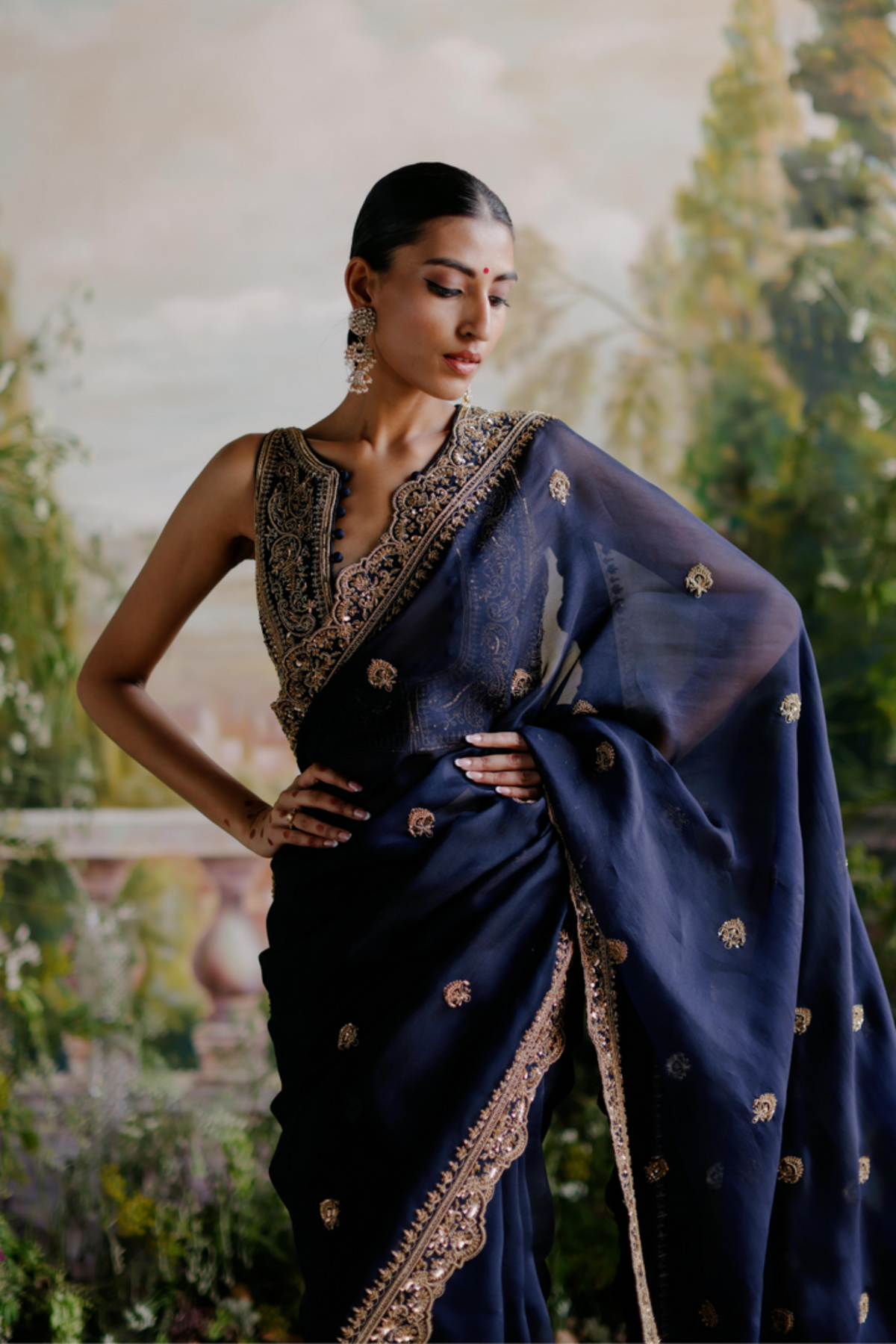 Navy Blue Saree Set