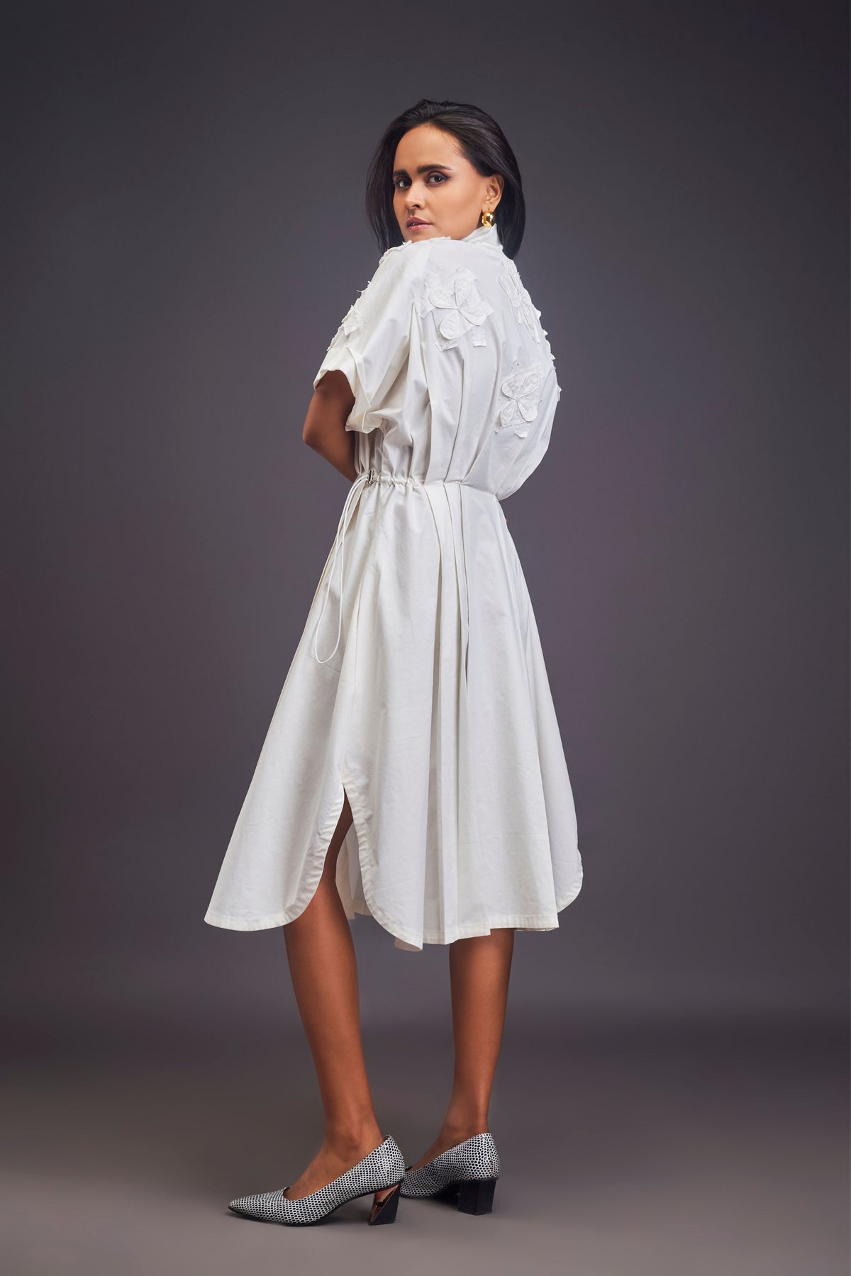 White Pleated Shirt Dress