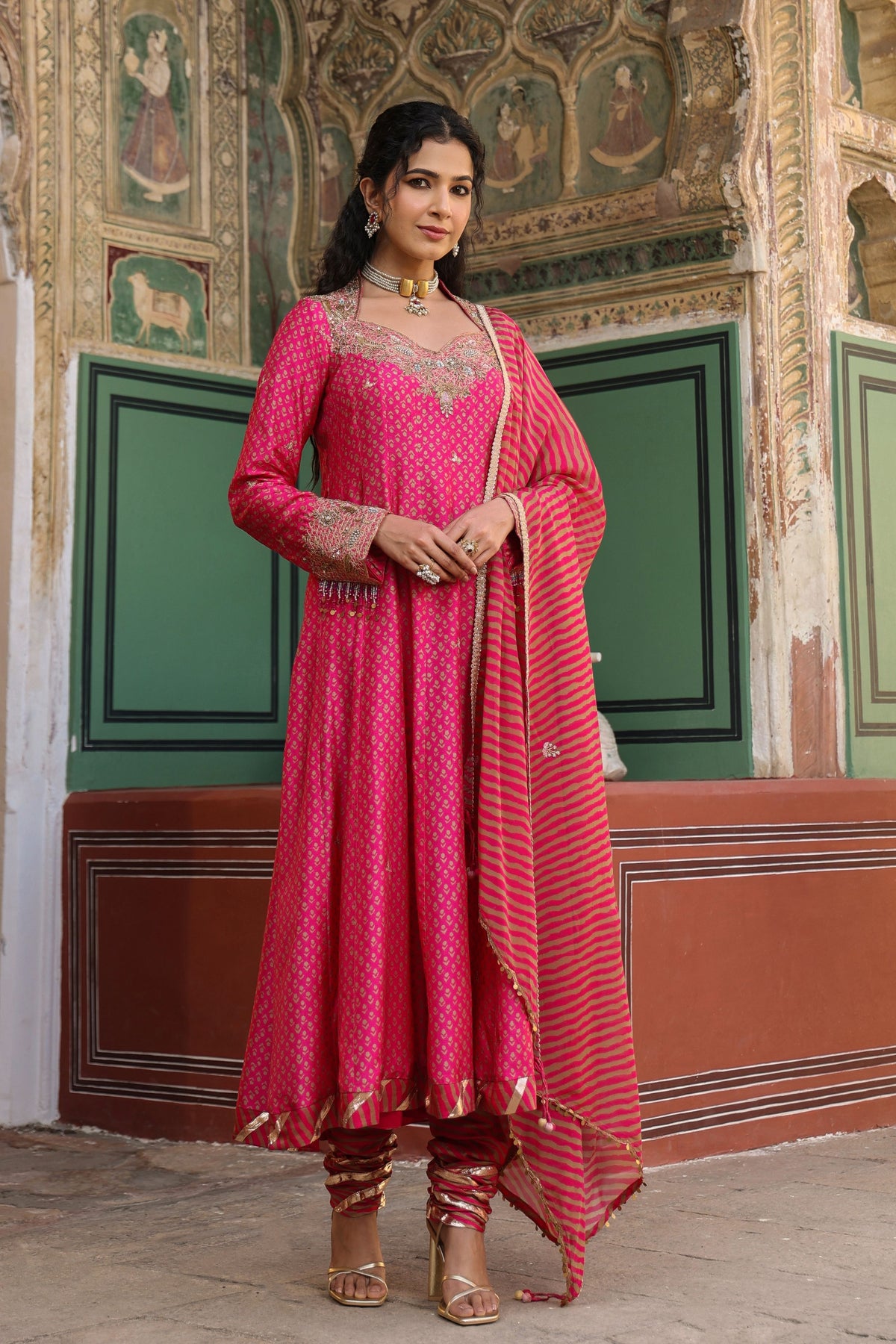 Riwayat Printed Pink Anarkali Set