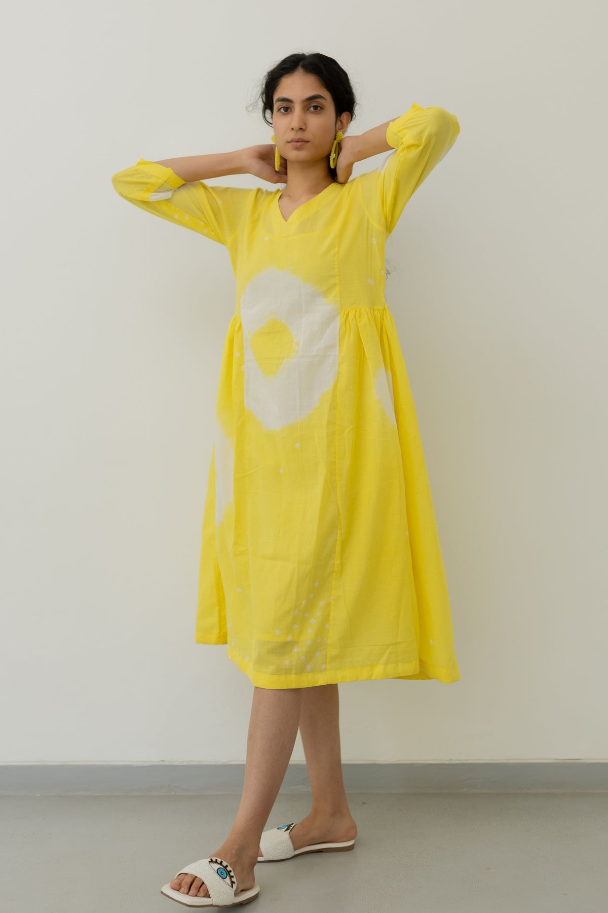 Lemon Bandhani Dress With Slip