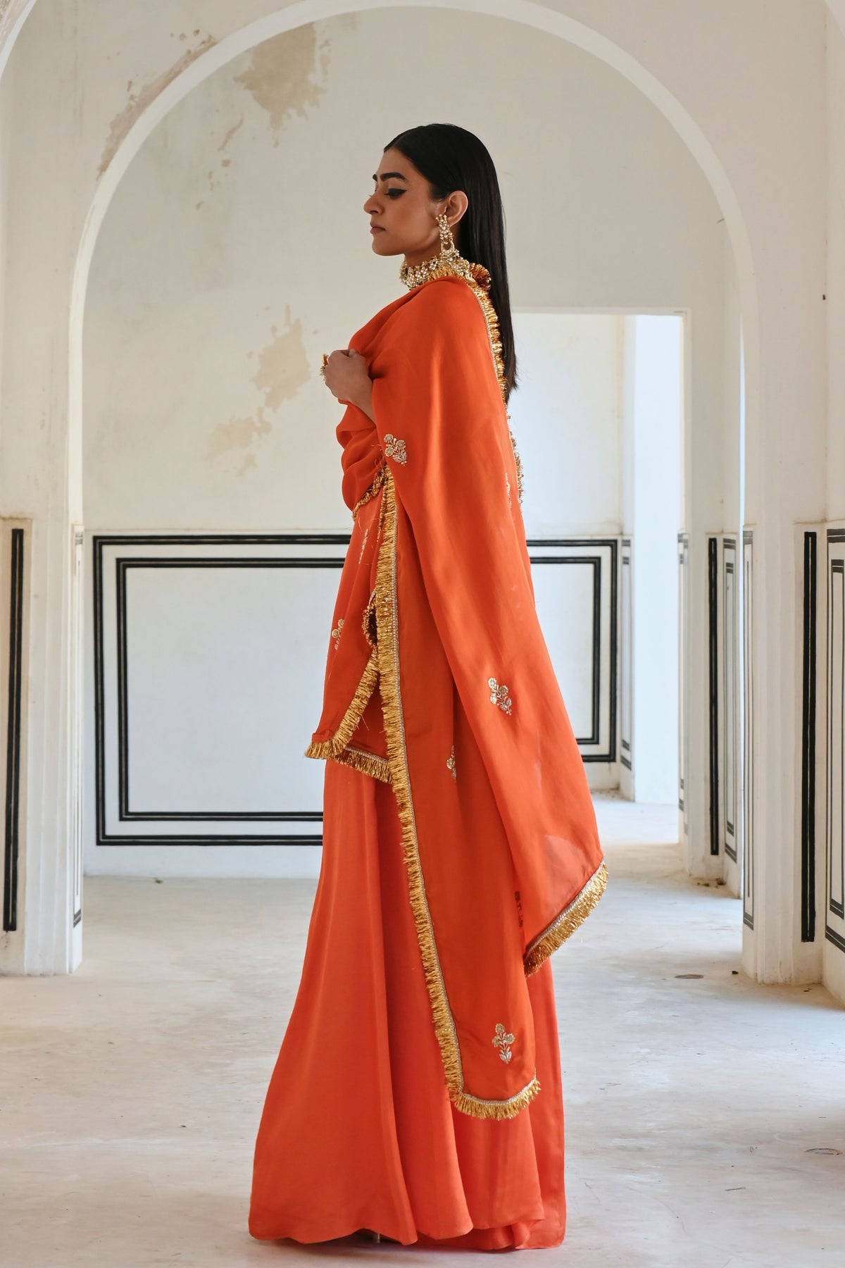 Orange Embroidered Kurta Set