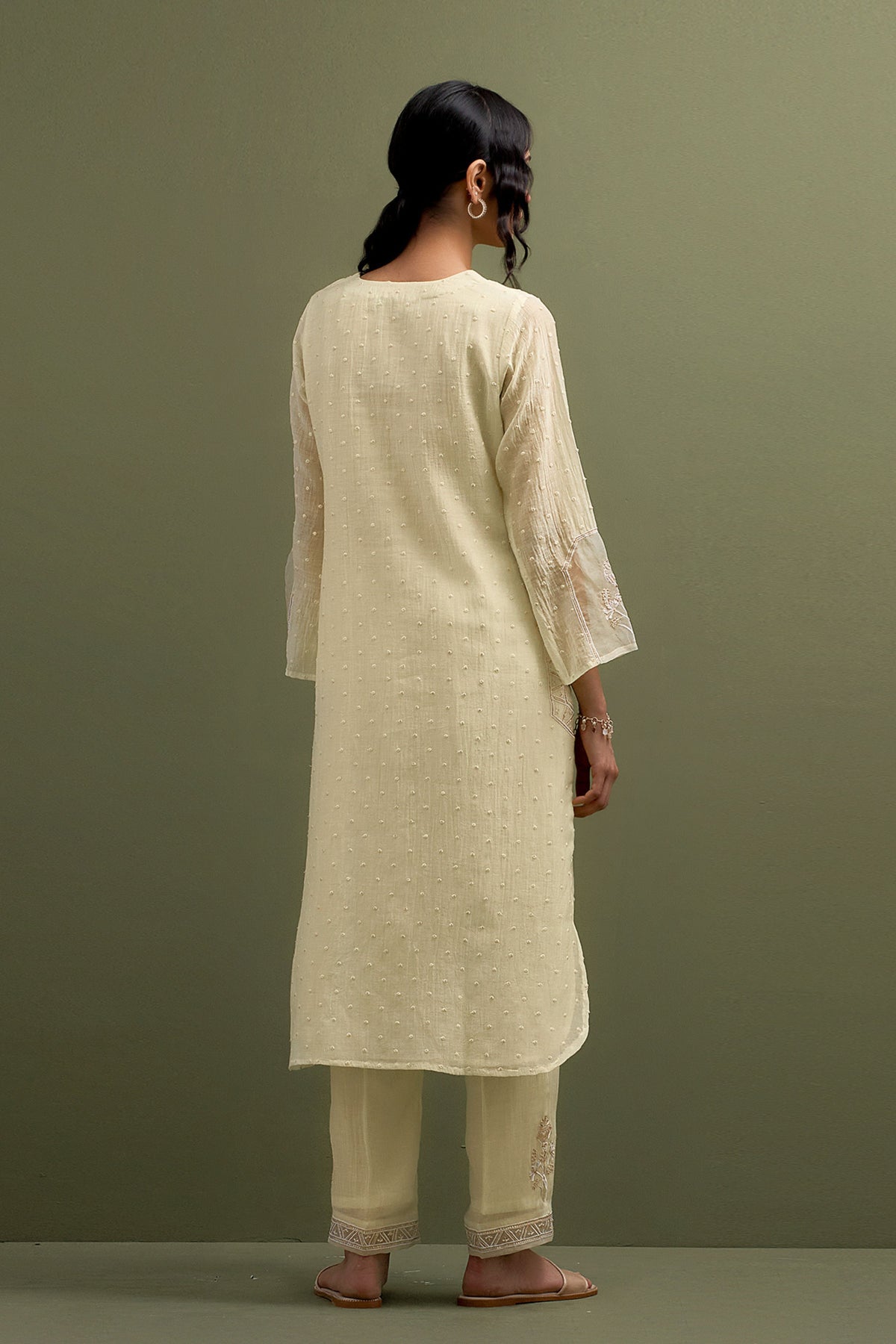 Yellow Embroidered High Low Kurta Set