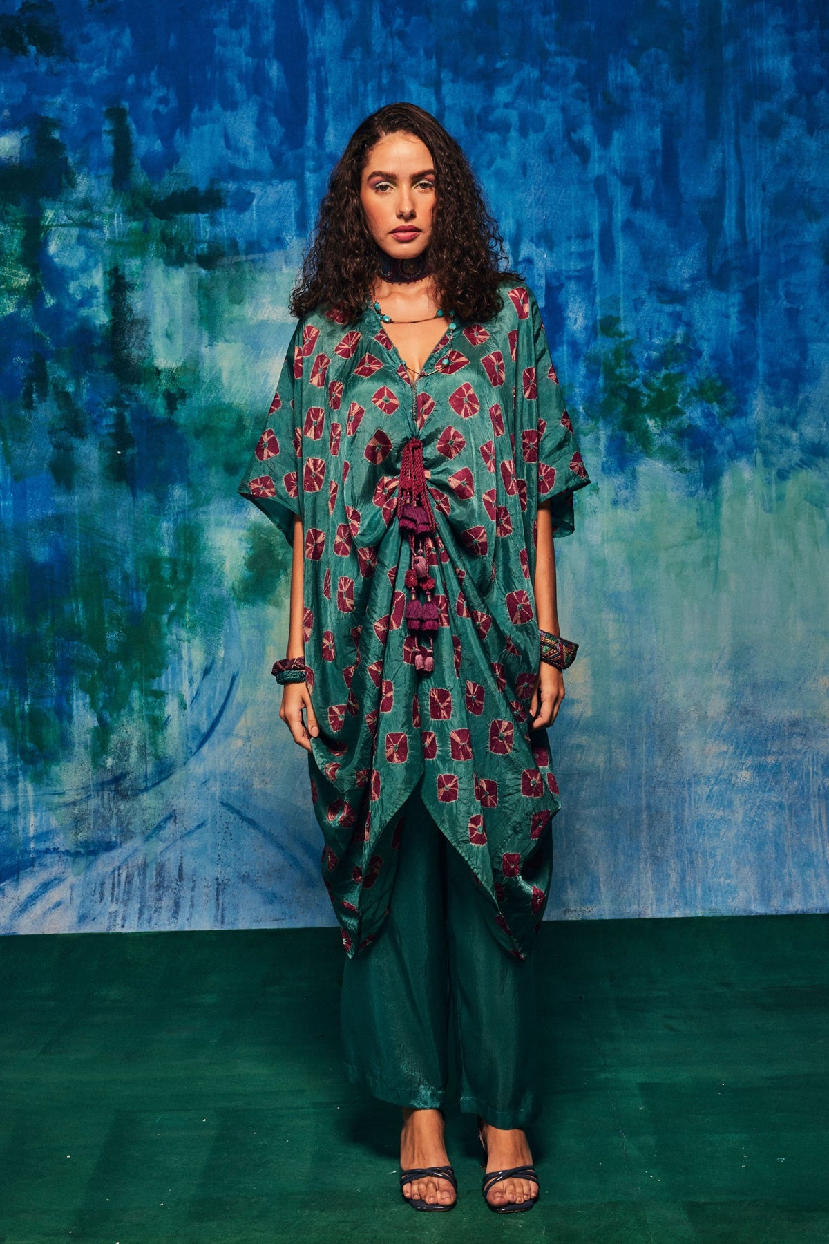 Shibori Coco Teal Kaftan Set