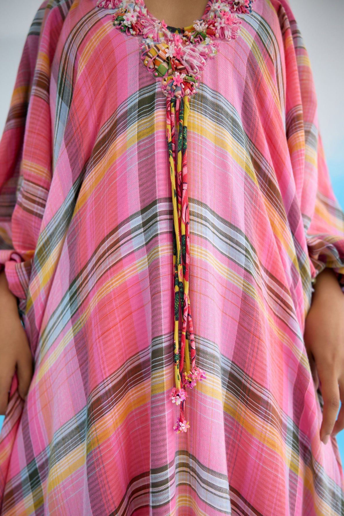Pink Madras Checks Maxi Dress