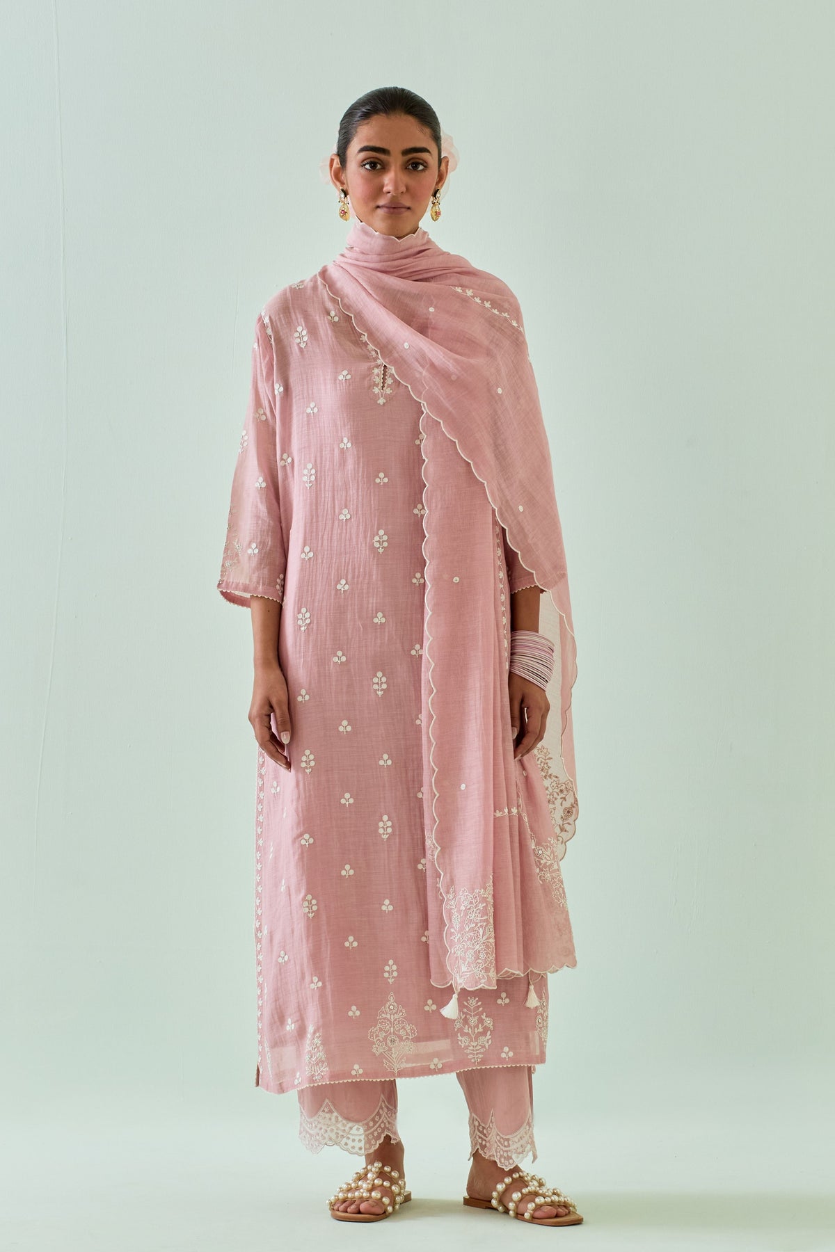 Pink Embroidered Straight Kurta Set