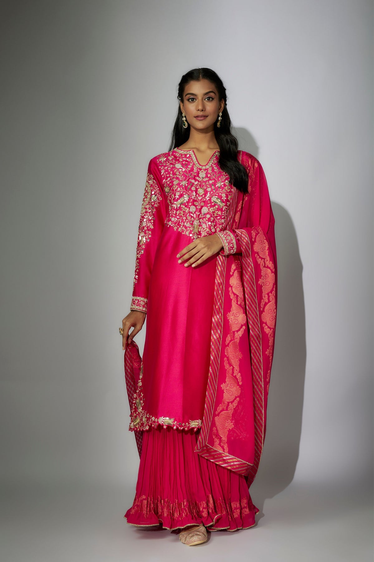 Hot Pink Embroidered Sharara Set