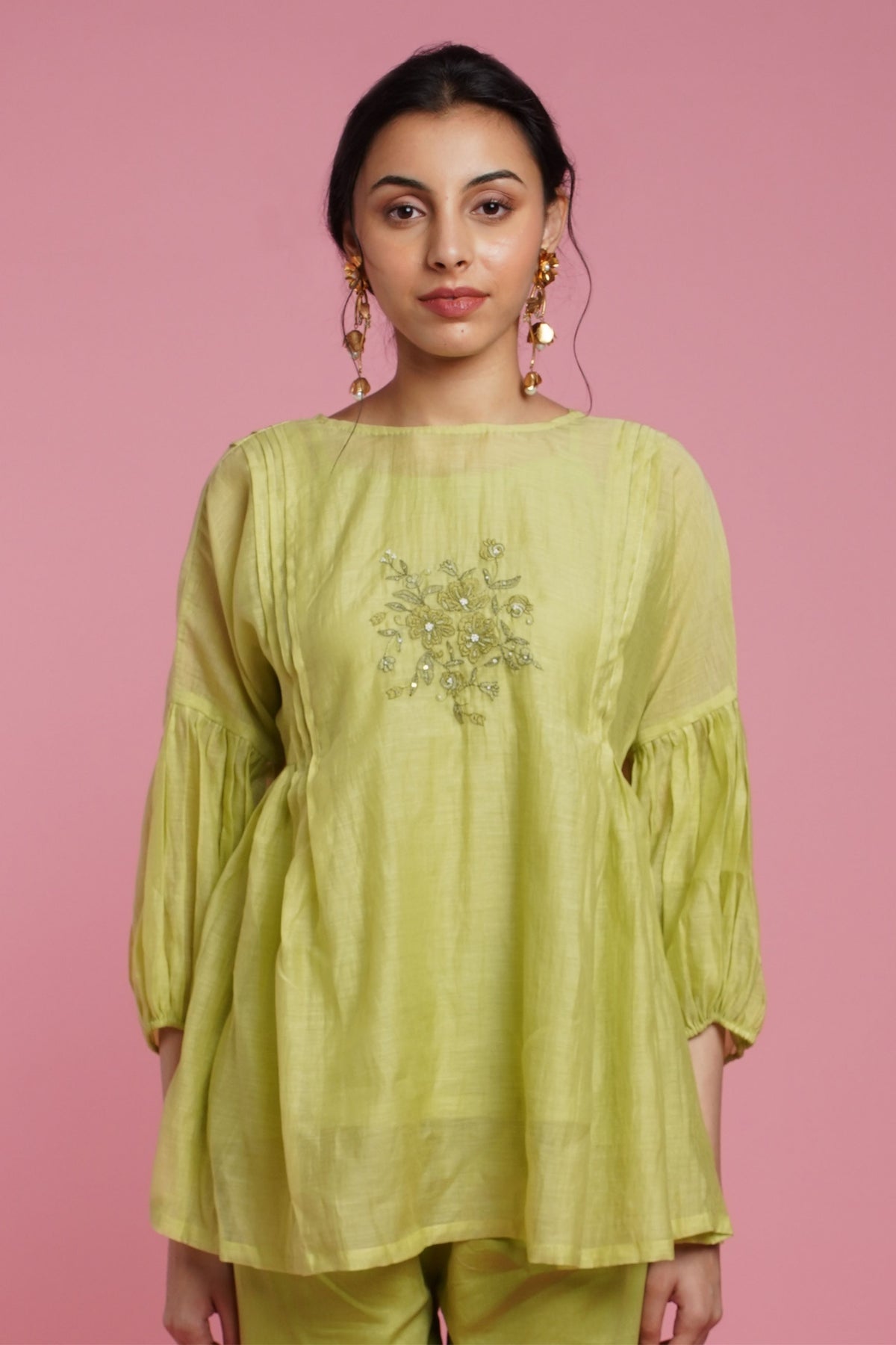 Green Mul Chanderi Top