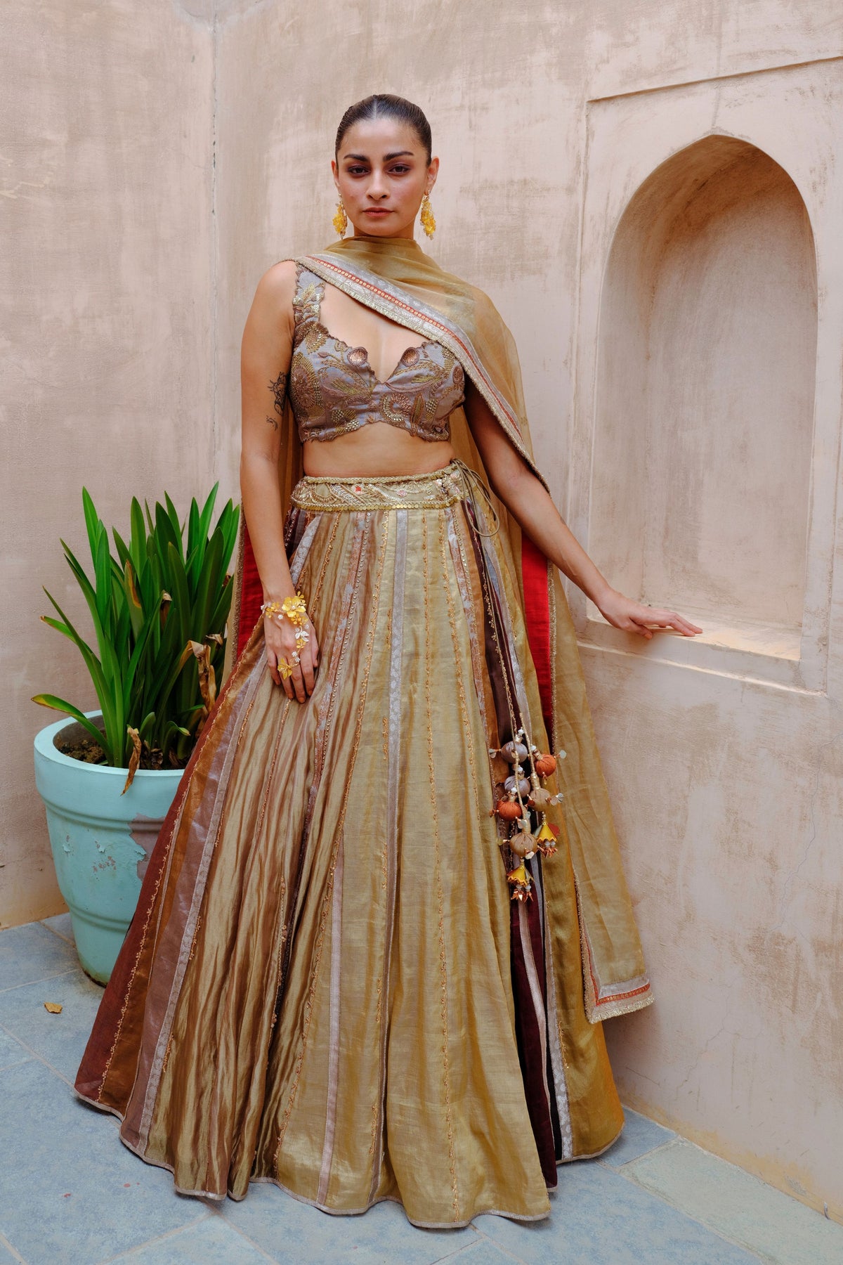 Metallic Silk Tissue Lehenga Set