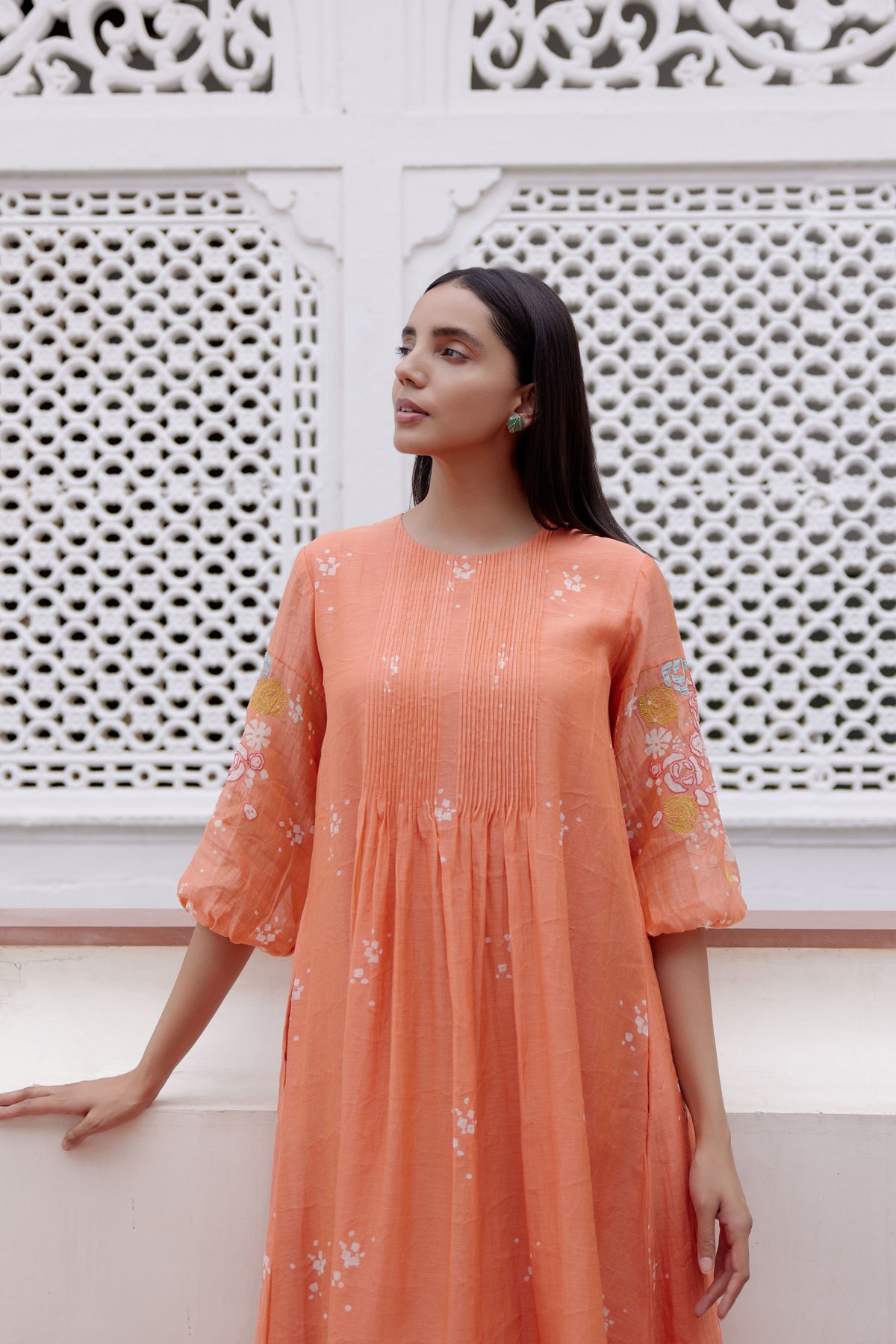 Tangerine Embroidered Dress