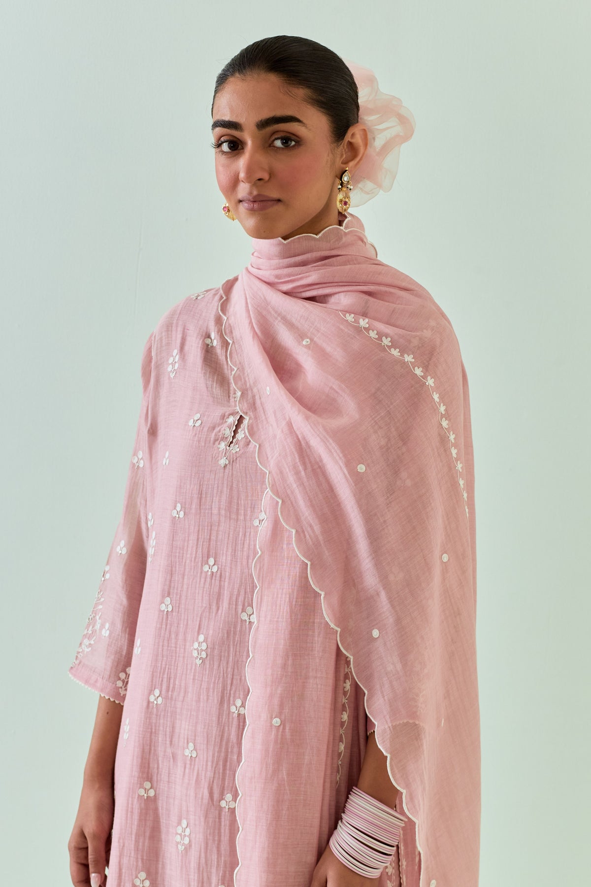 Pink Embroidered Straight Kurta Set