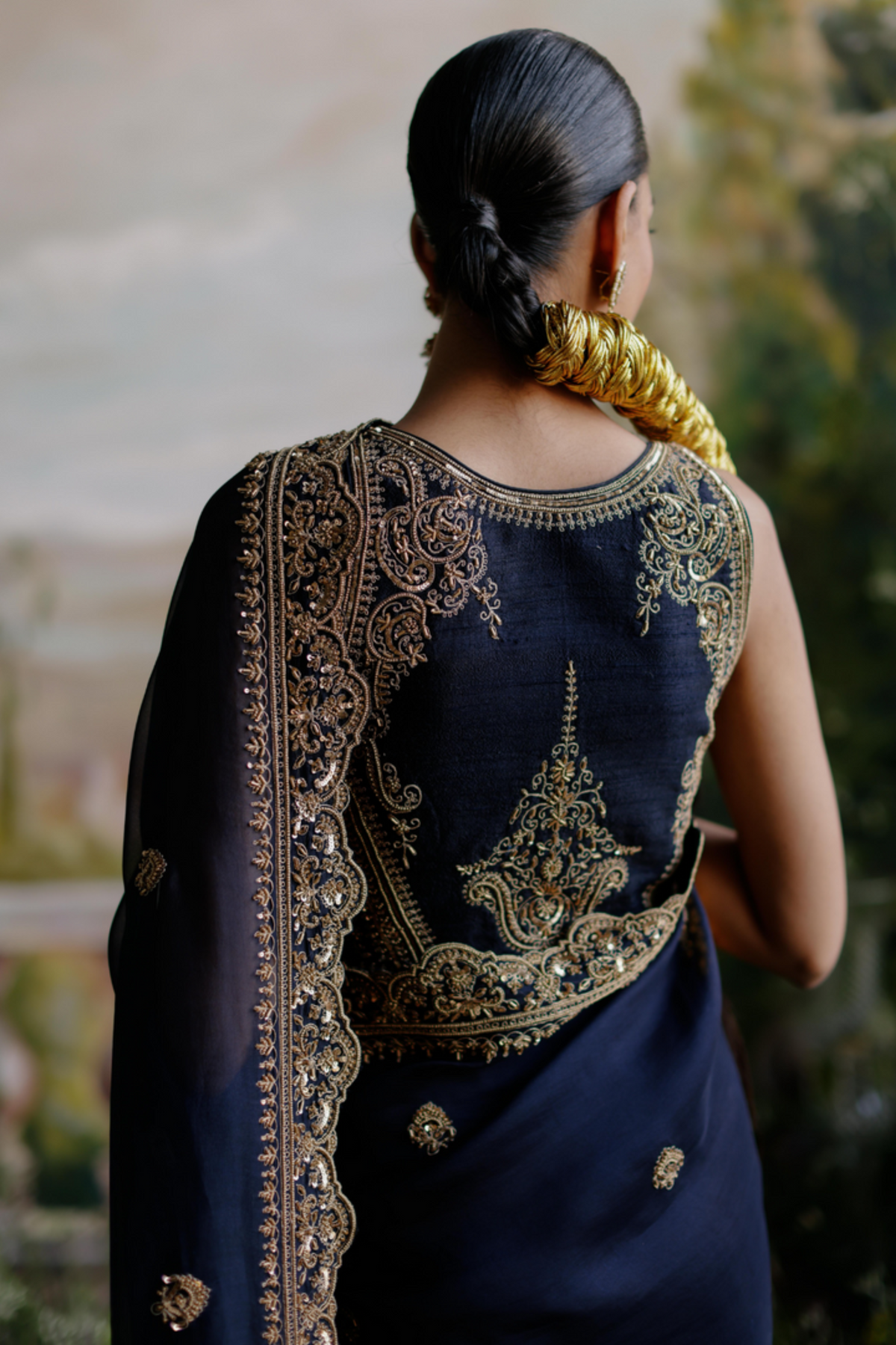 Navy Blue Saree Set