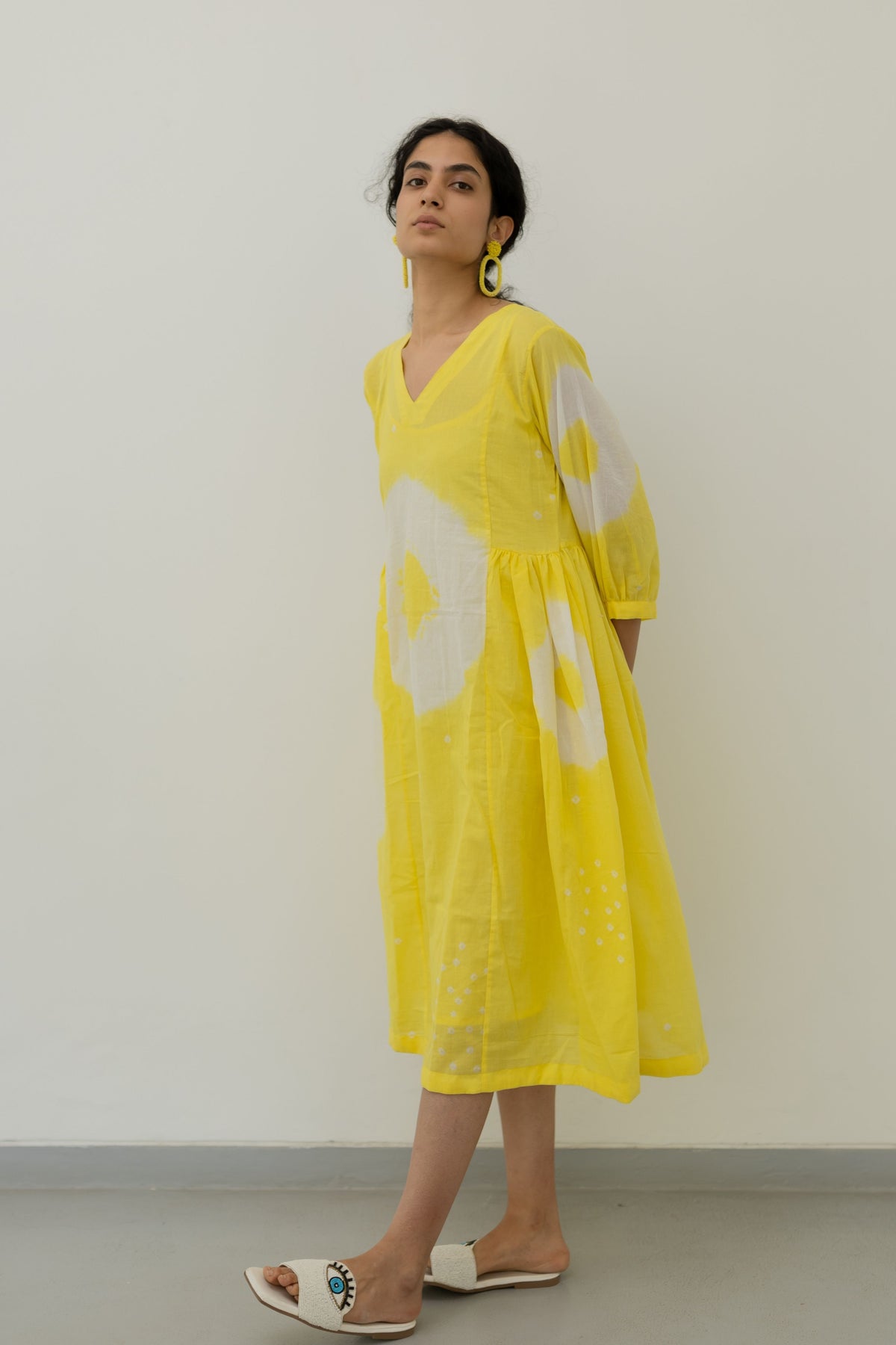 Lemon Bandhani Dress With Slip