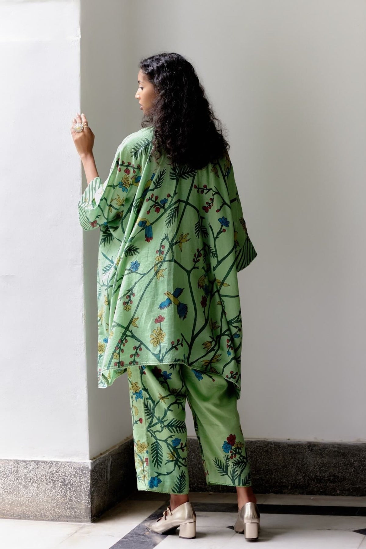 Green Kaftan Kalamkari Set