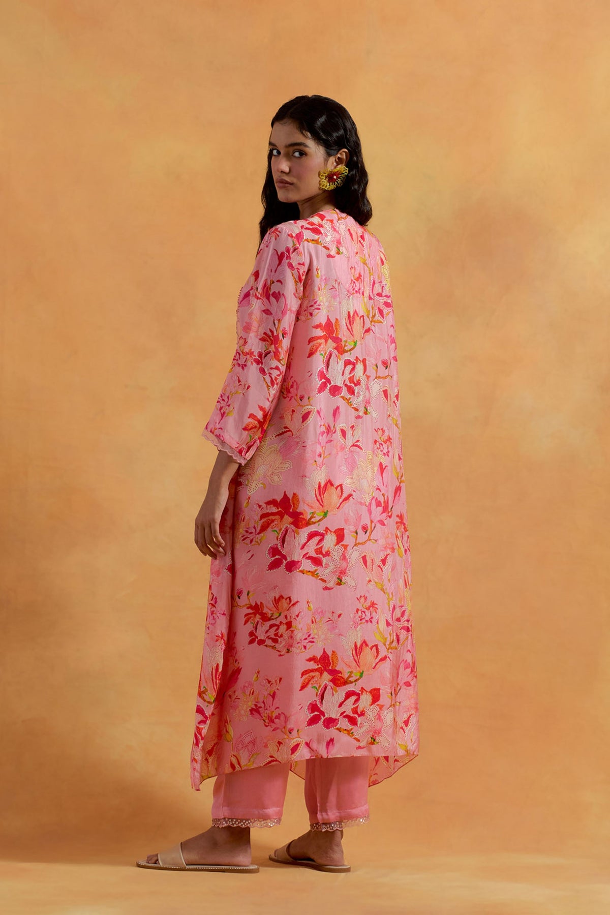 Peach Printed Kurta Set