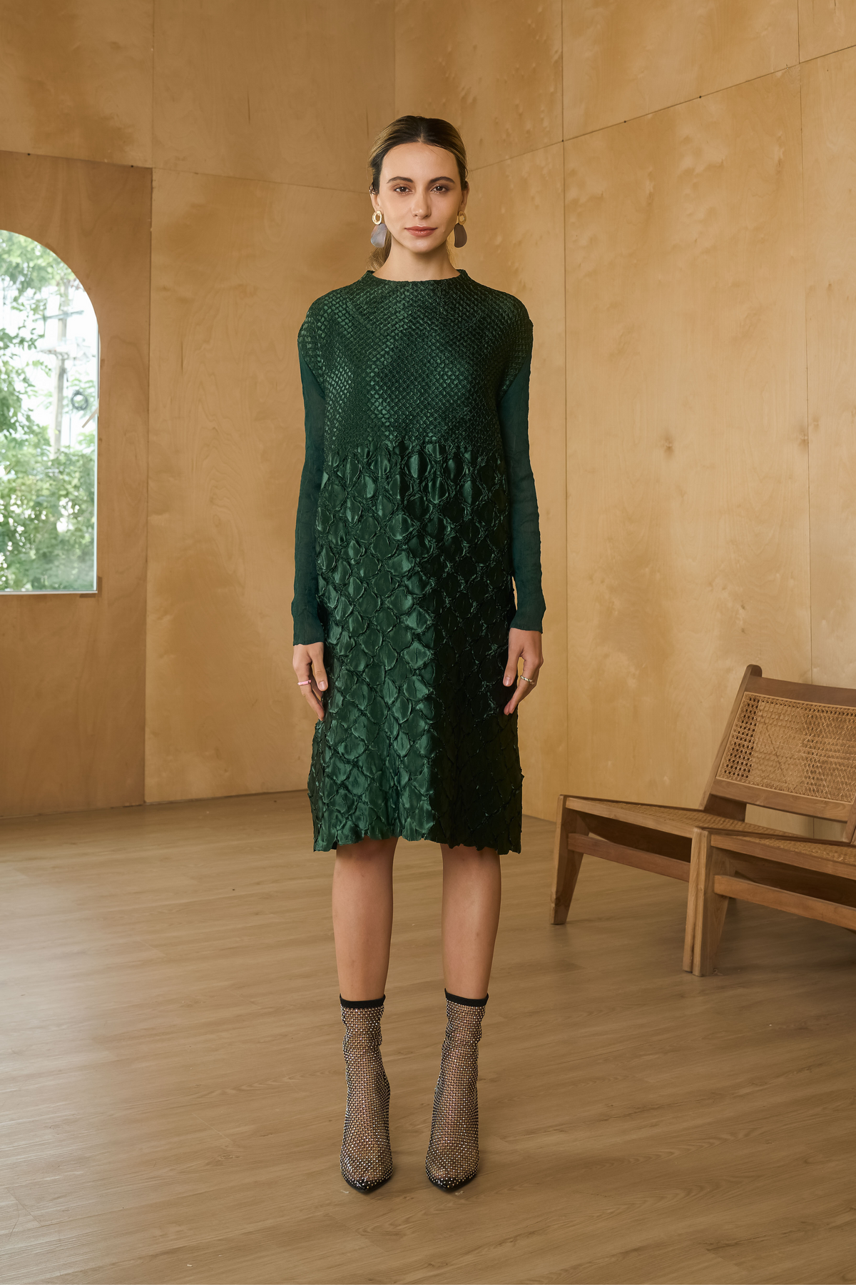 Bottle Green Mermaid Textured Dress