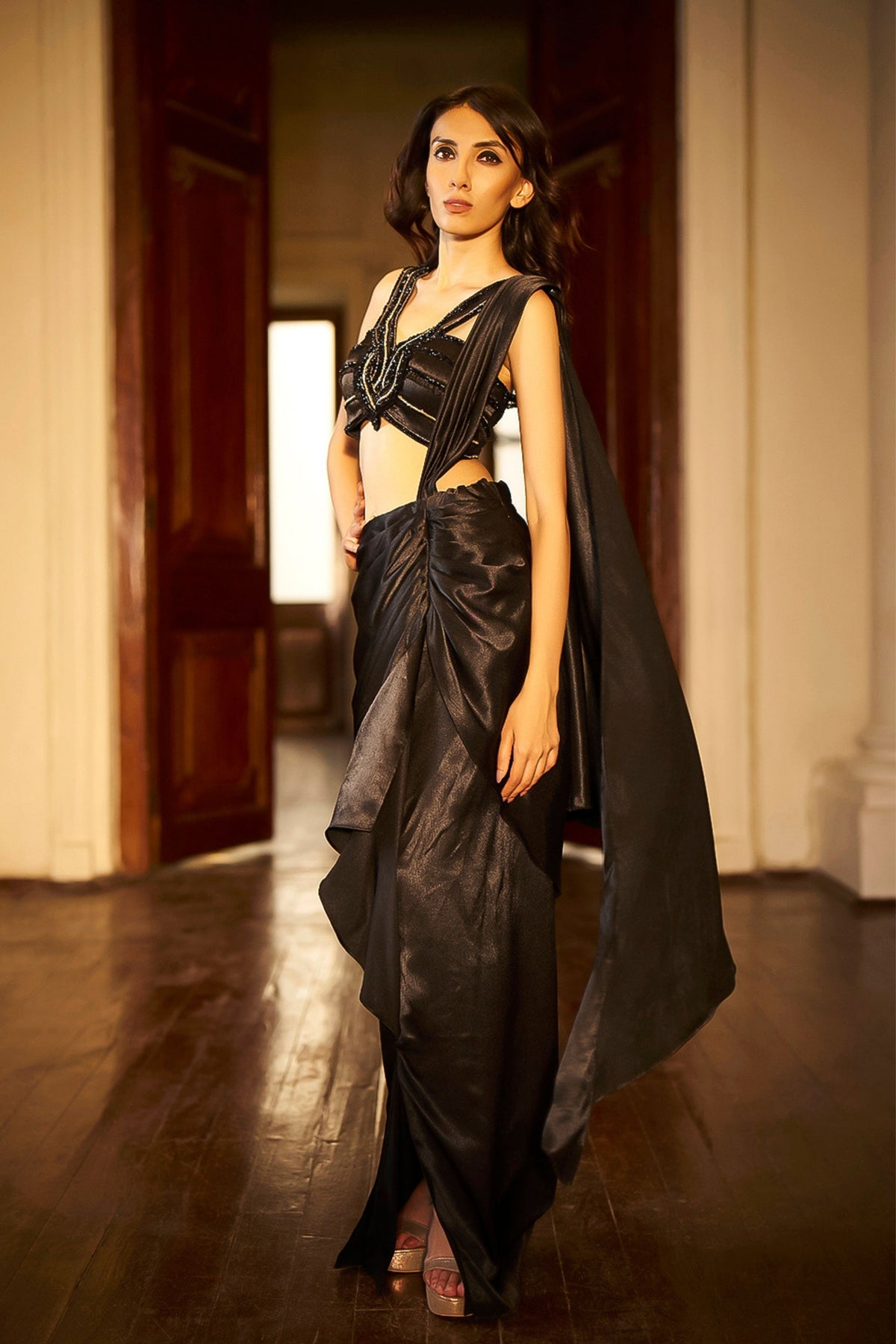 Chryse Black Draped Saree