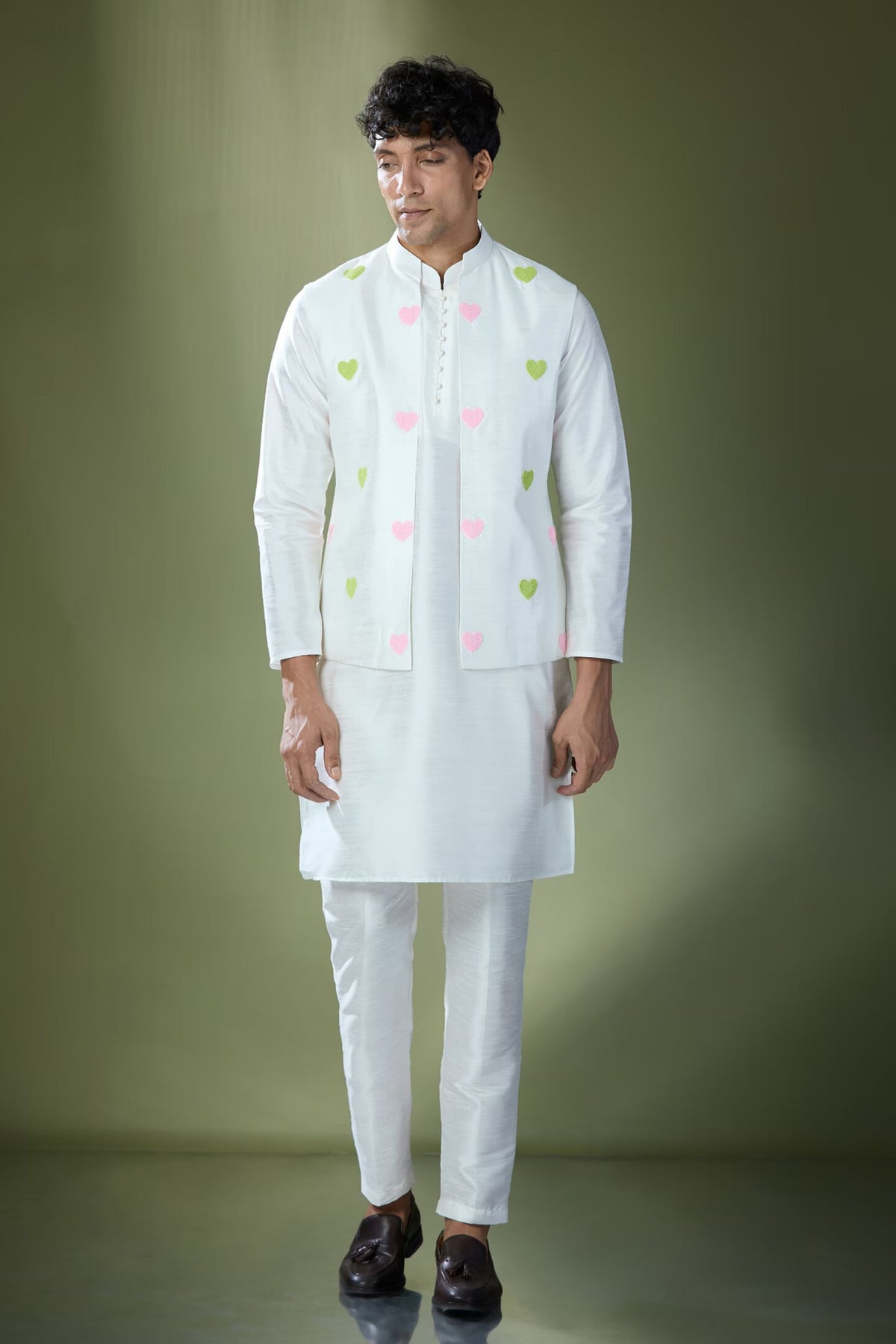 Off White Embroidered Nehru Jacket Set