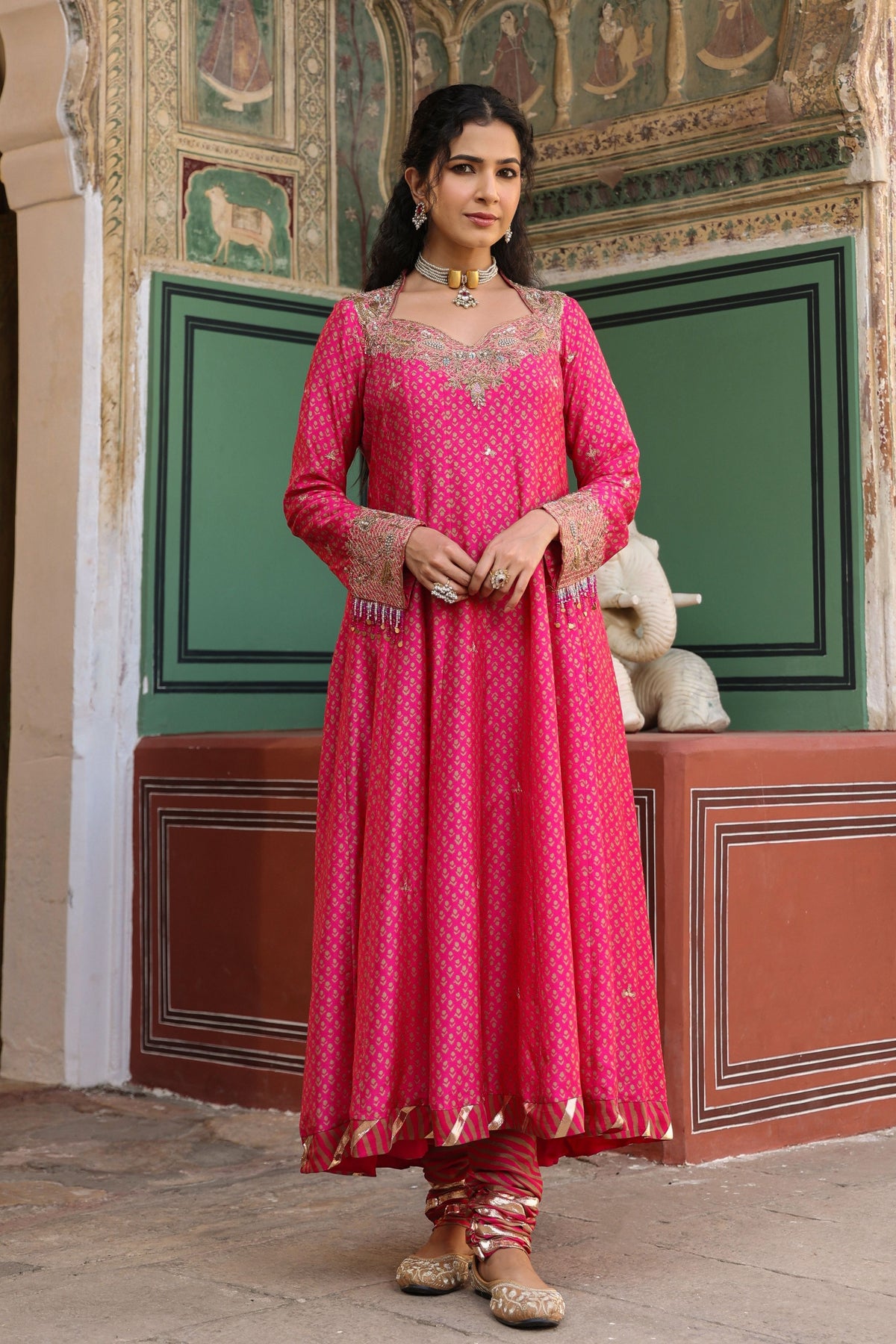 Riwayat Printed Pink Anarkali Set