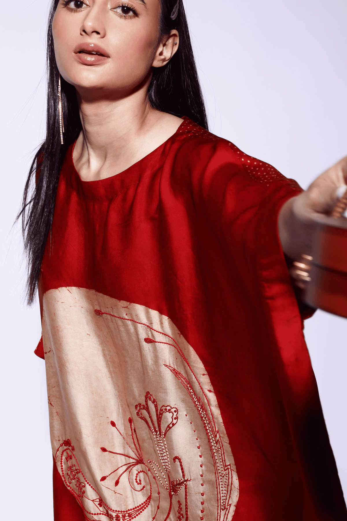 Red Circle Embroidered Kaftan