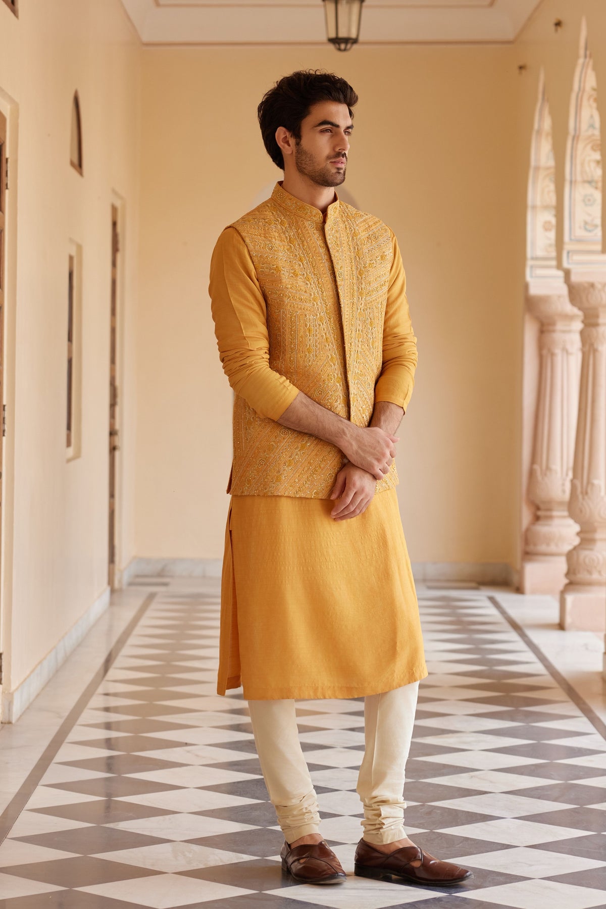 Orange Peel Nehru Jacket Set