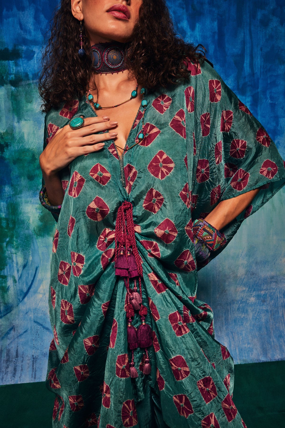 Shibori Coco Teal Kaftan Set