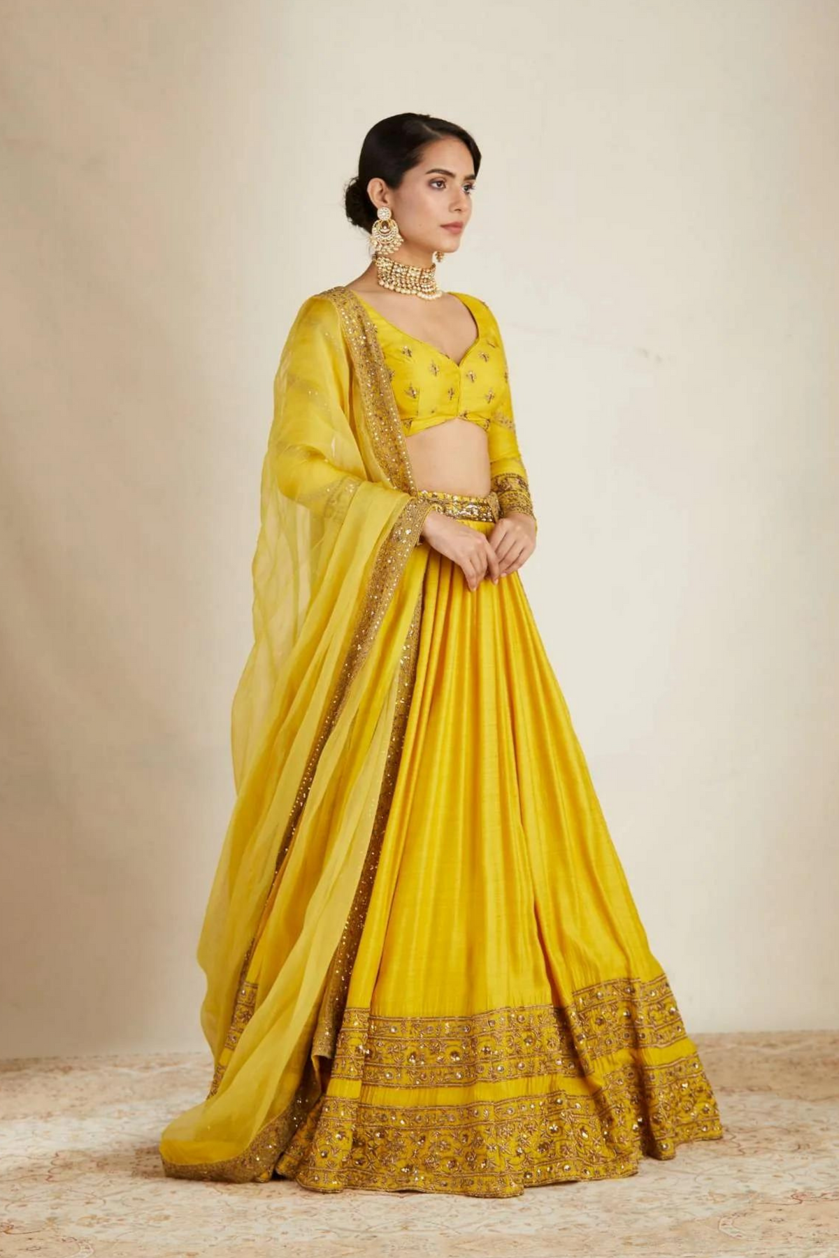 Mustard Chanderi Lehenga Set