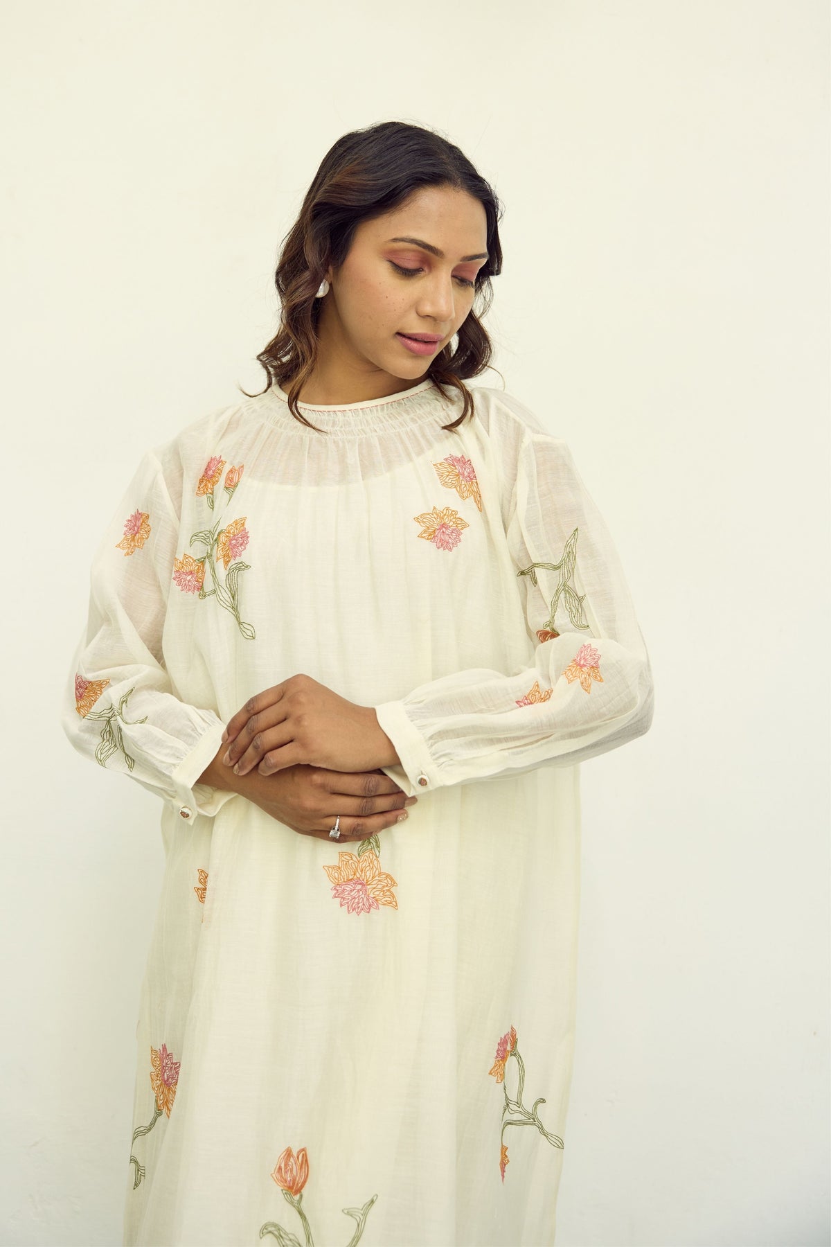 Embroidered Offwhite Chanderi Tunic