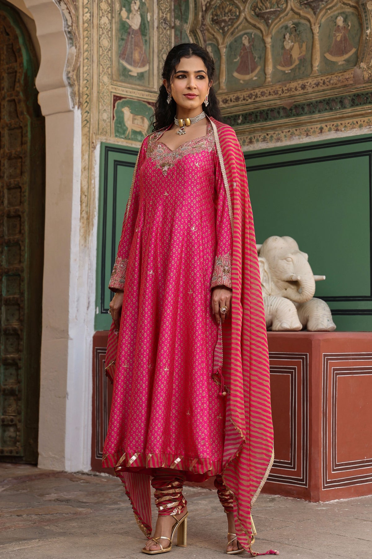 Riwayat Printed Pink Anarkali Set