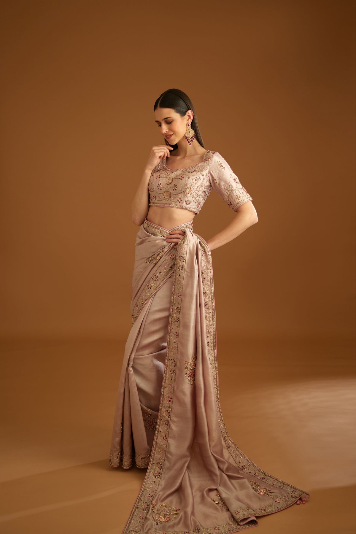 Whisper pink Saree set