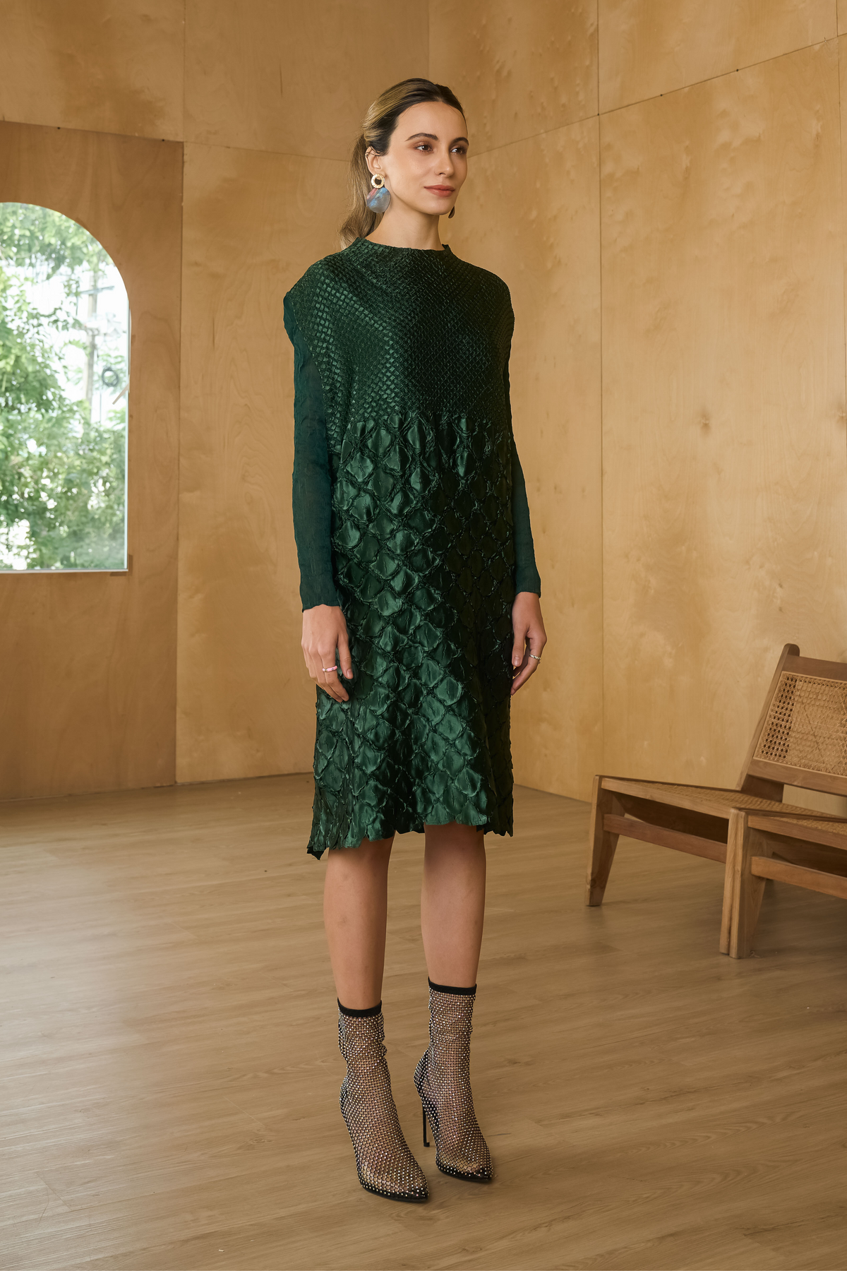 Bottle Green Mermaid Textured Dress