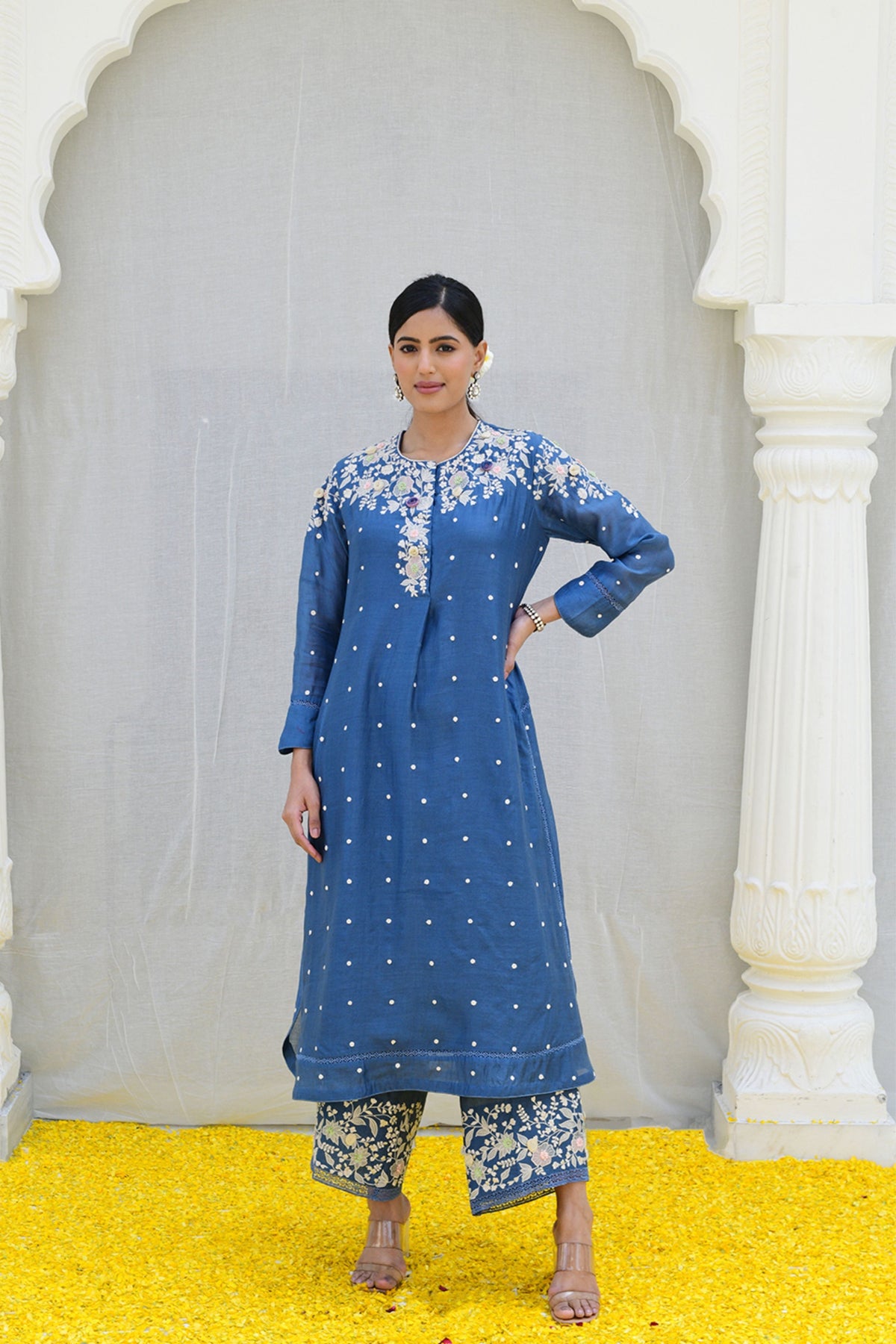 Ivory Light Long Kurta Jean Blue