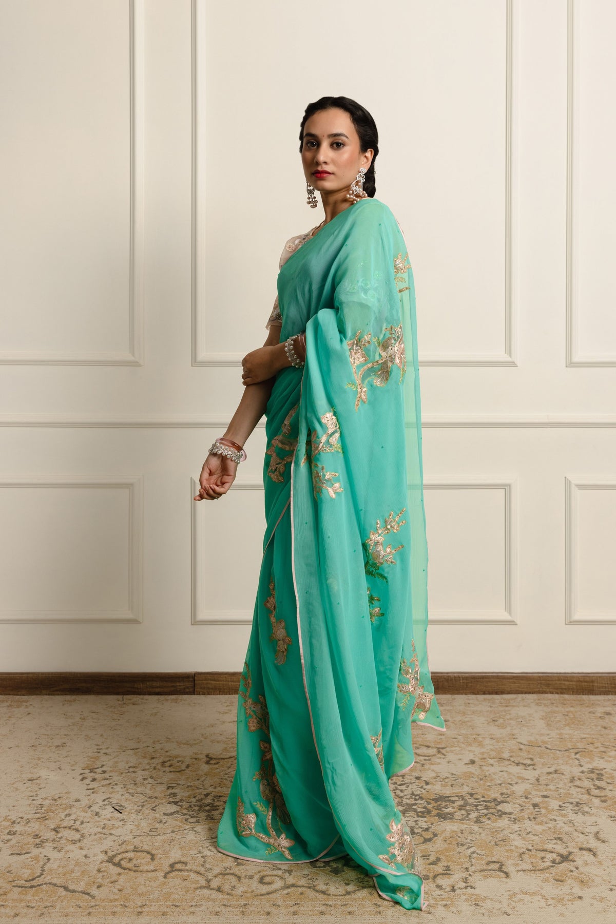 Azuria Teal Chiffon Saree