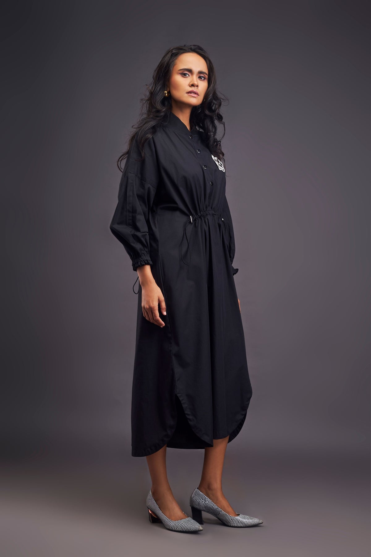 Oversized Ruched Black Dress