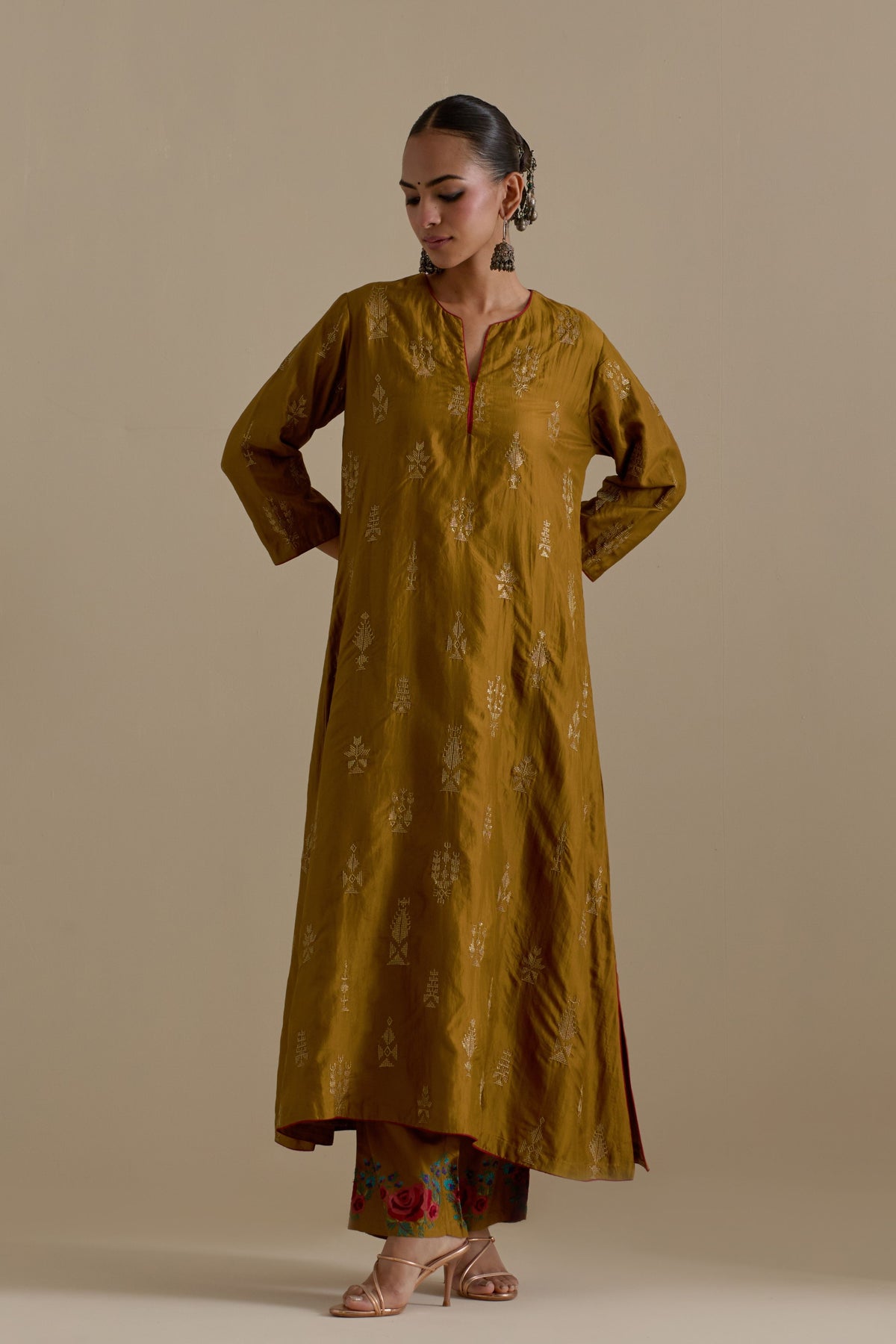 Olive Silk Kurta Set