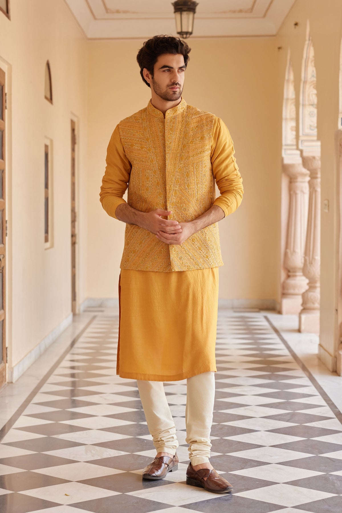 Orange Peel Nehru Jacket Set