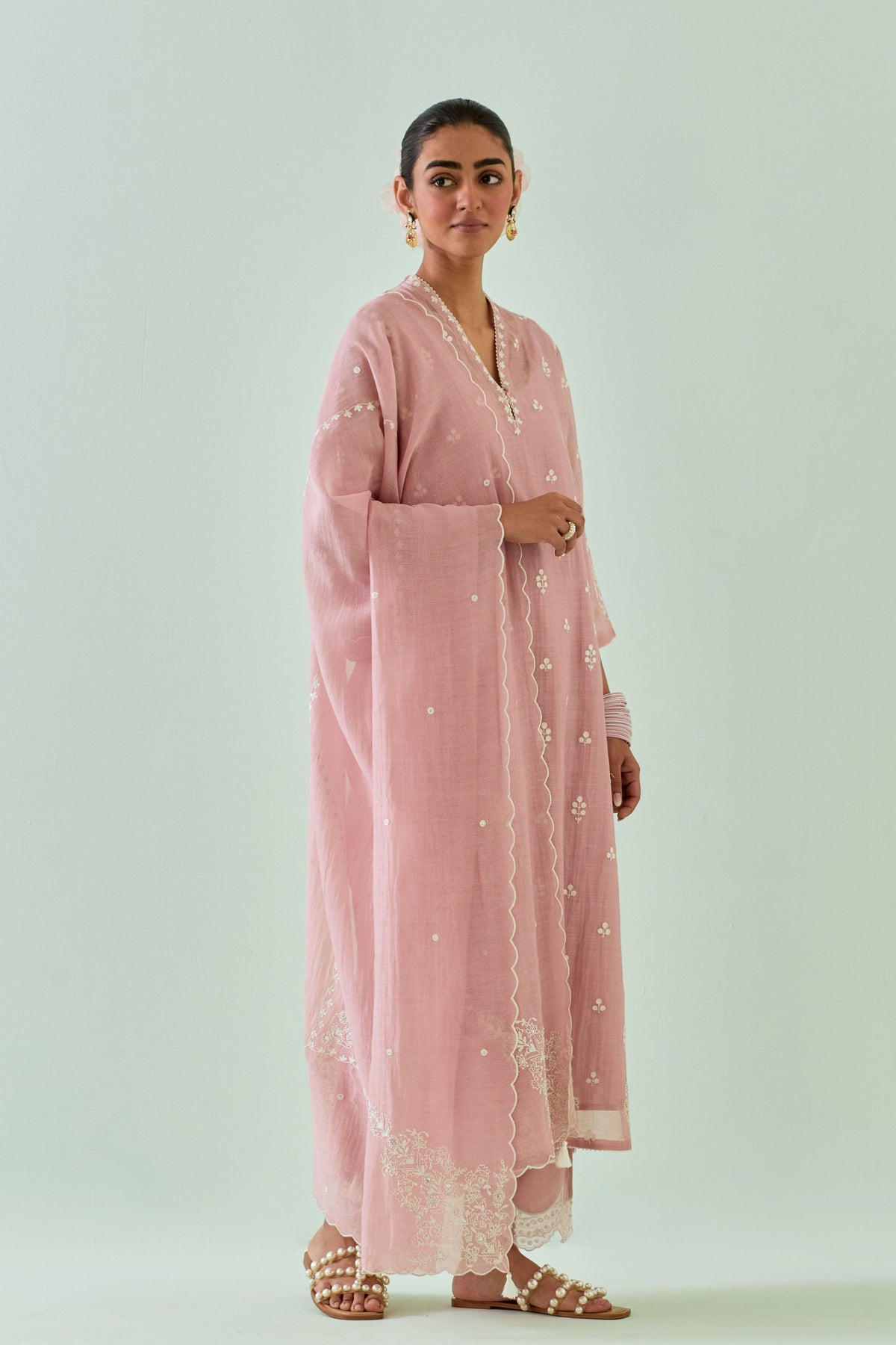 Pink Embroidered Straight Kurta Set