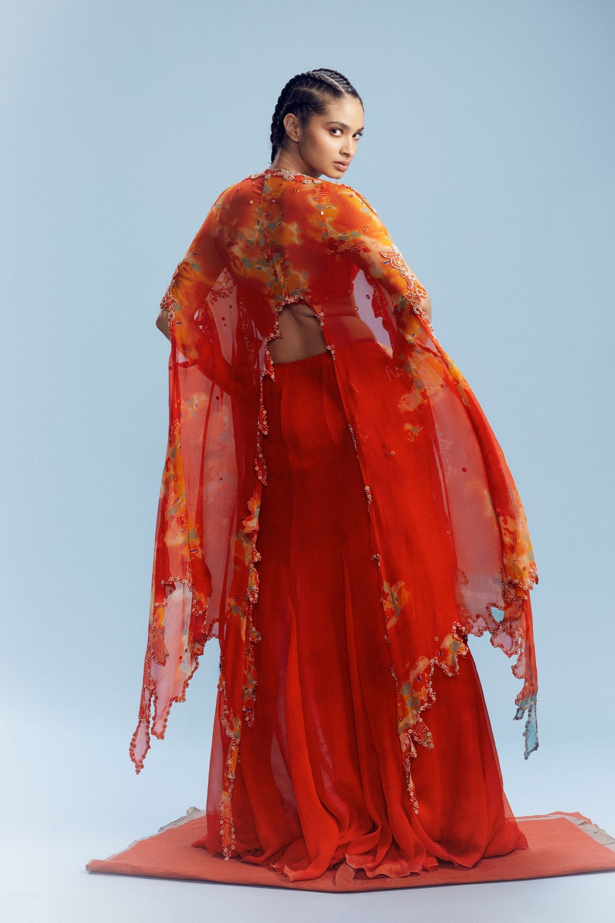 Basma Red Orange Cape Set