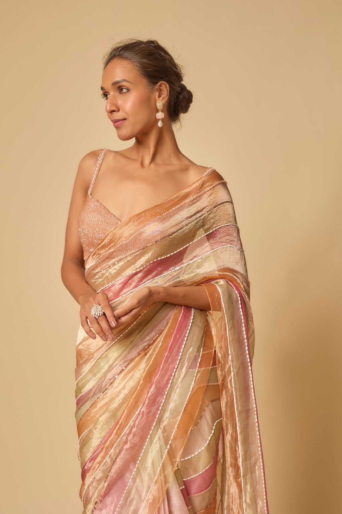 Multi Colour Embroidered saree set