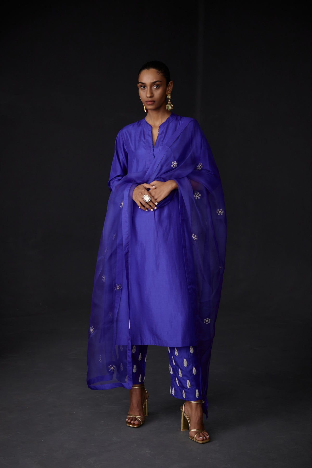 Persian Blue Embroidered Tunic Set