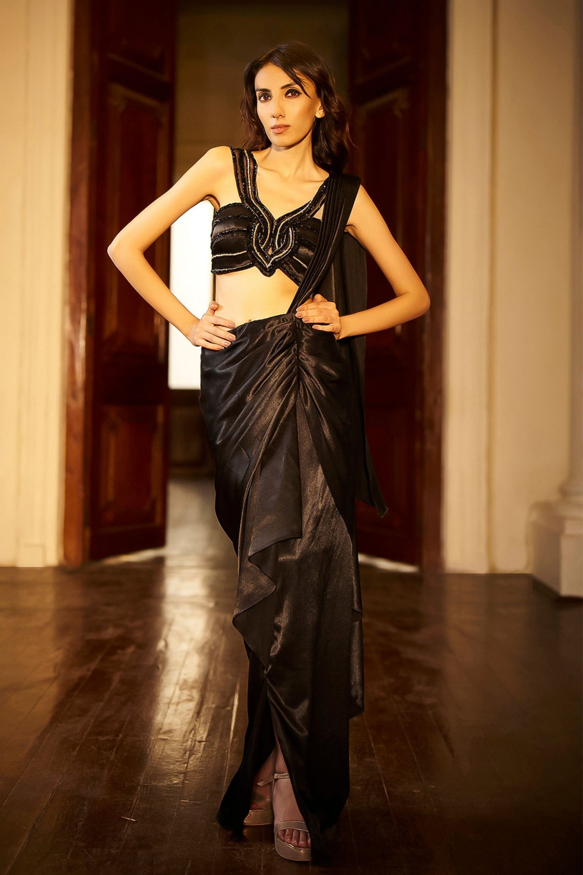 Chryse Black Draped Saree