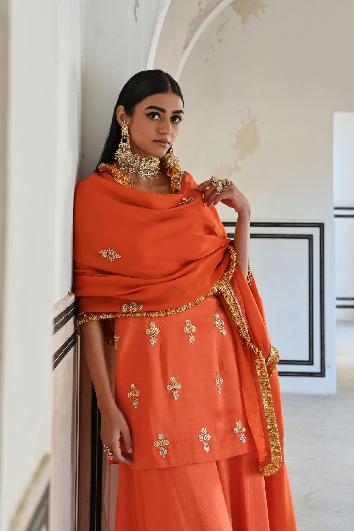 Orange Embroidered Kurta Set